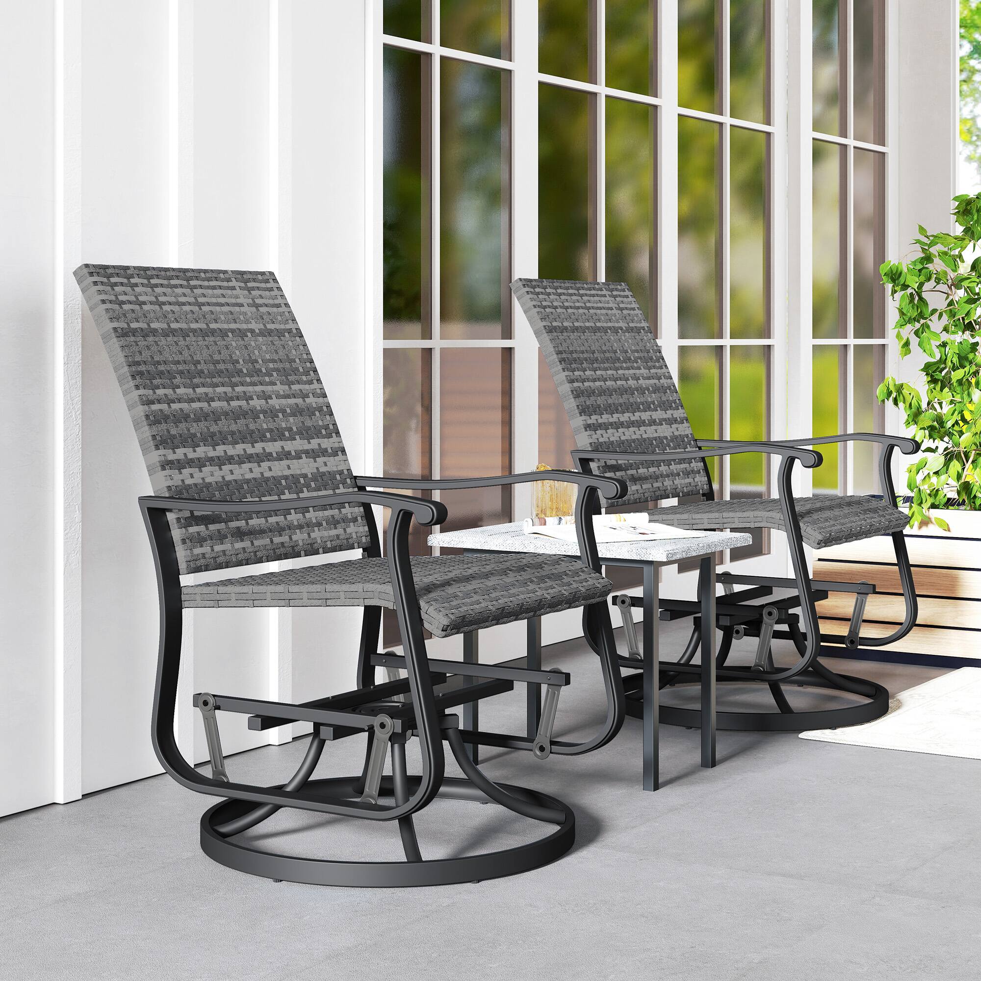 Alt View 8. Outsunny - Patio Glider Chair Set of 2, Wicker Rattan Outdoor Swivel Chair with Steel Frame, High Back, Armrests, Porch Glider - Gray.
