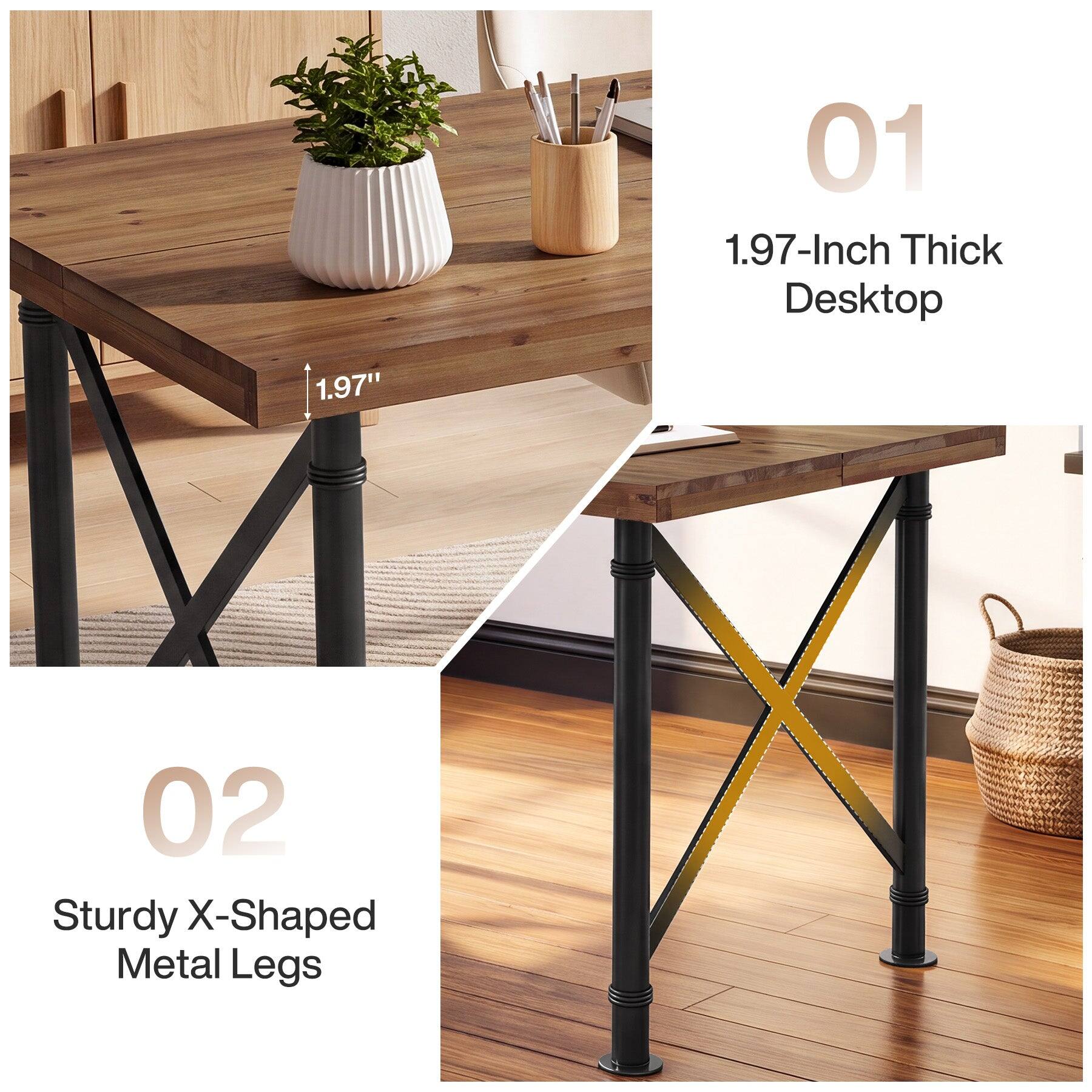 01 1.97-Inch Thick Desktop  
1.97"  
02 Sturdy X-Shaped Metal Legs