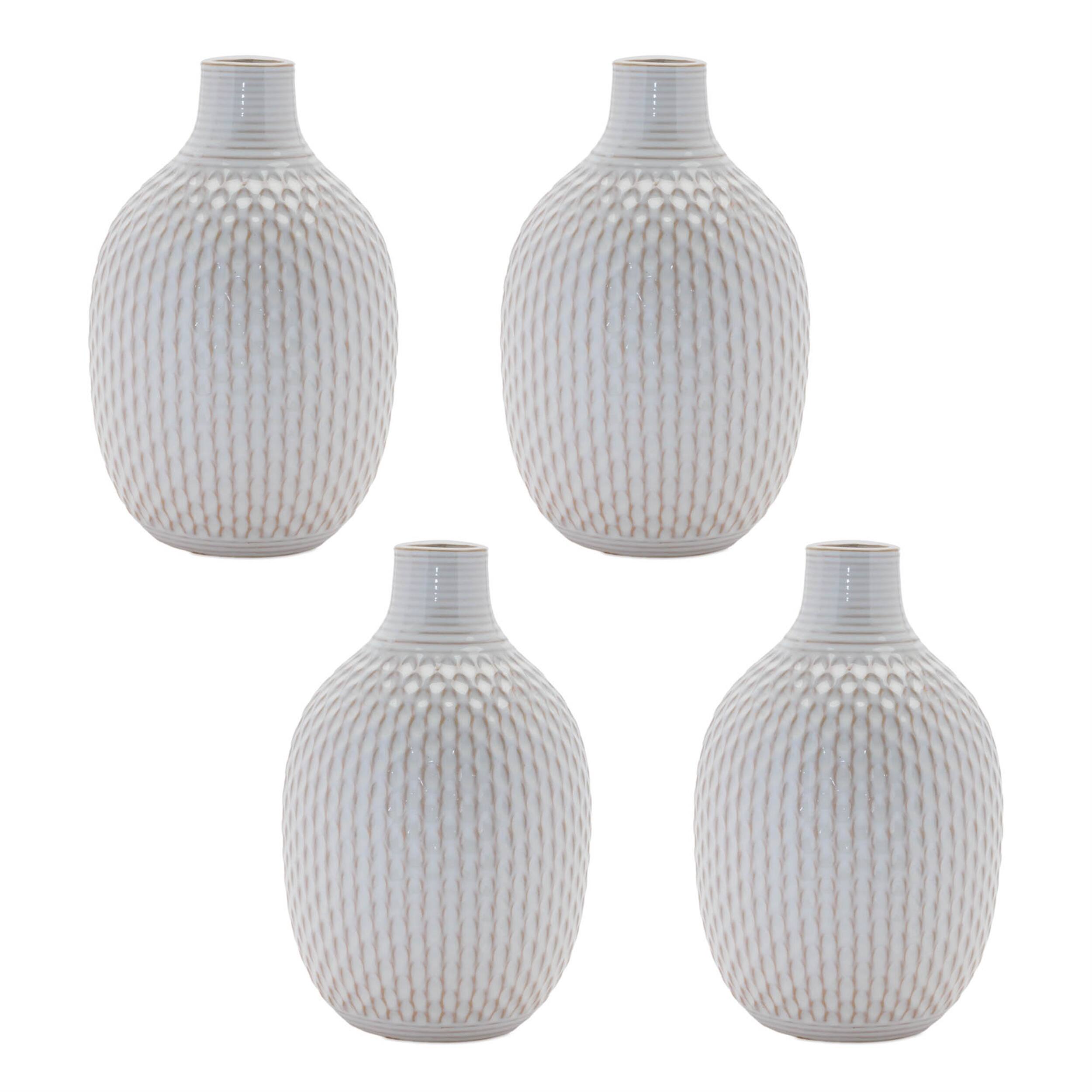 Angle. BreeBe - Notched Ceramic Bottle Vase (Set of 4) - Gray.