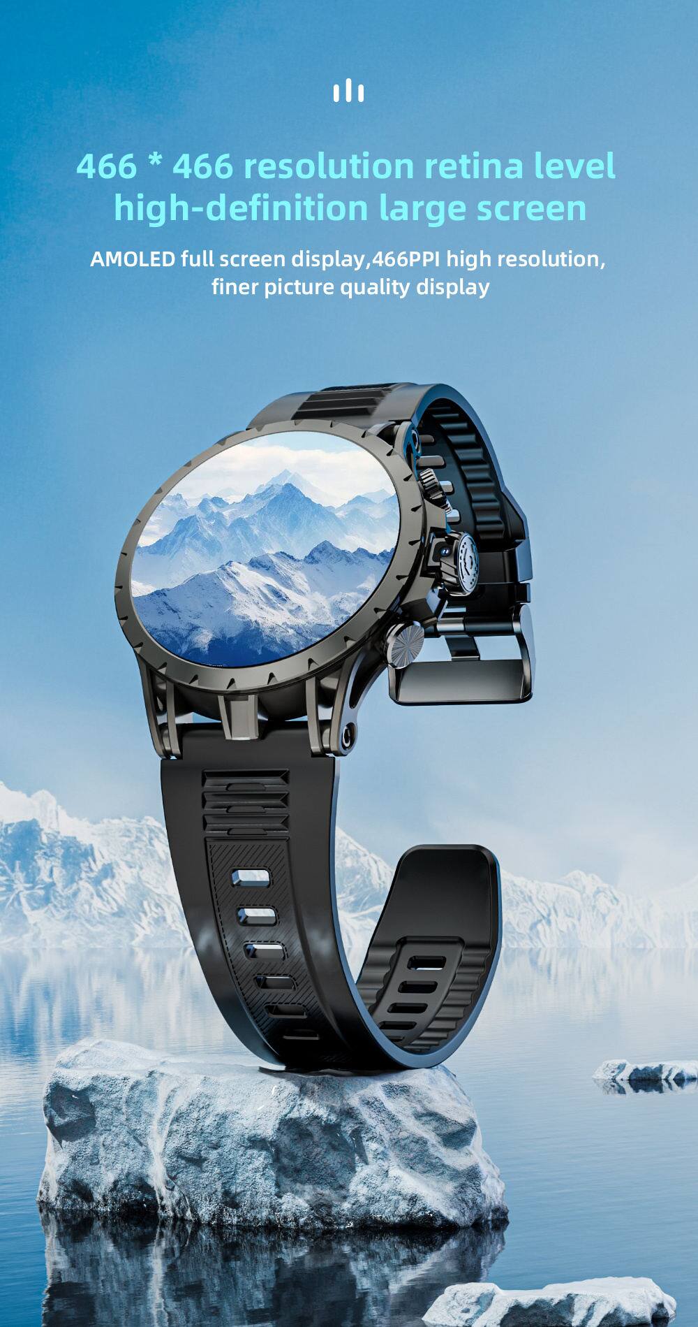 466 * 466 resolution retina level high-definition large screen  
AMOLED full screen display, 466PPI high resolution, finer picture quality display