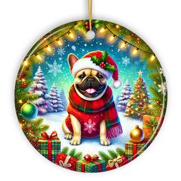 OrnamentallyYou - Frosty French Bulldog Ornament Charming Pup Decoration for Magical Christmas Circle - Multi-colored