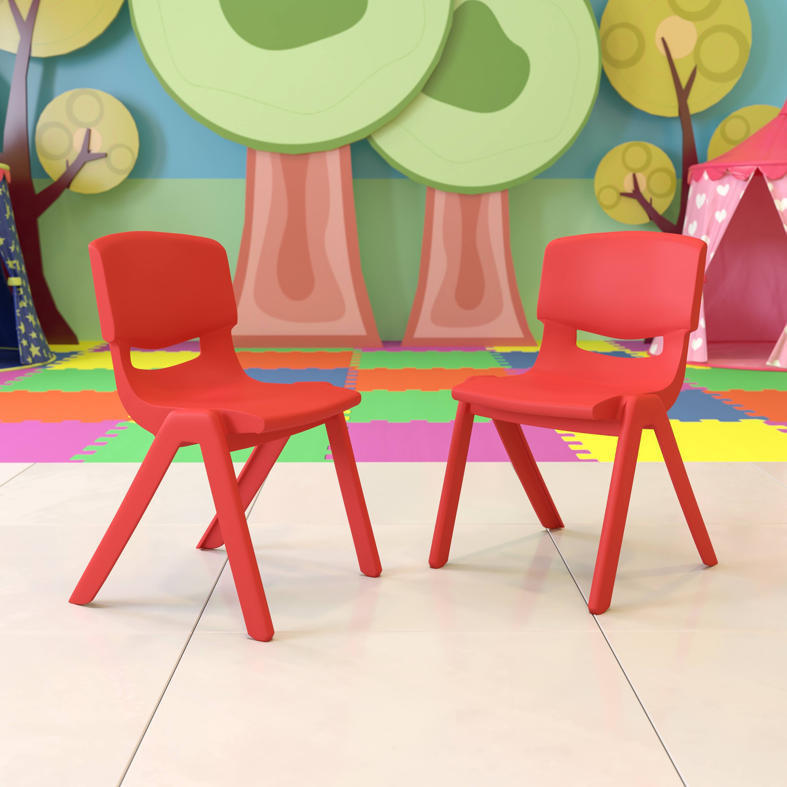 Alt View 2. Emma + Oliver - 2 Pack Plastic Stackable School Chair with 15.5"H Seat - Red.