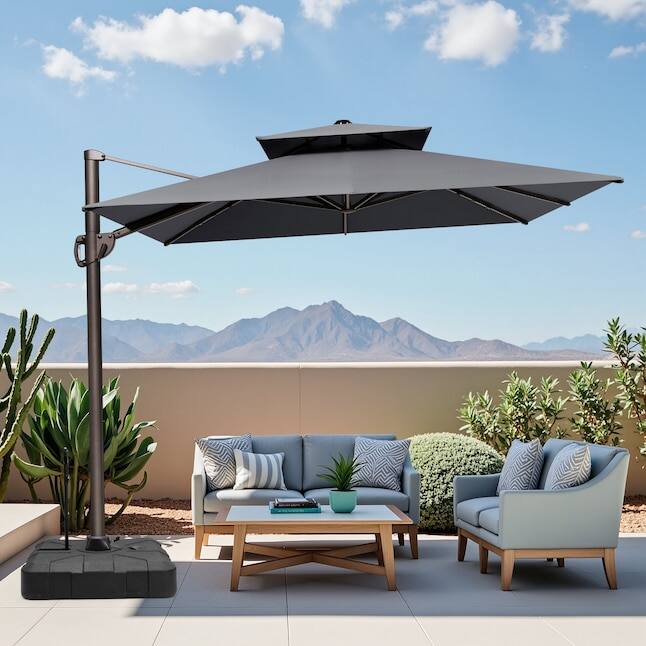 Alt View 6. Crestlive Products - Crestlive Products 12ft Aluminum Dark Gray Slide-tilt Cantilever Patio Umbrella Base - Dark gray.