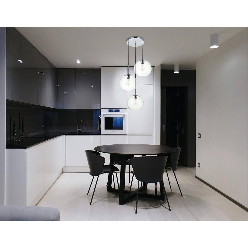 Angle. Living District - Baxter 3 Lights Chrome Pendant With Clear Glass - Chrome And Clear.