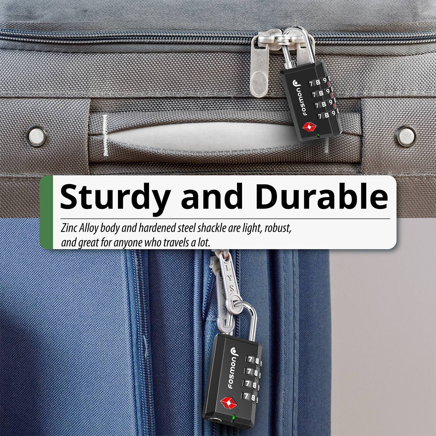 Sturdy and Durable

Zinc Alloy body and hardened steel shackle are light, robust, and great for anyone who travels a lot.