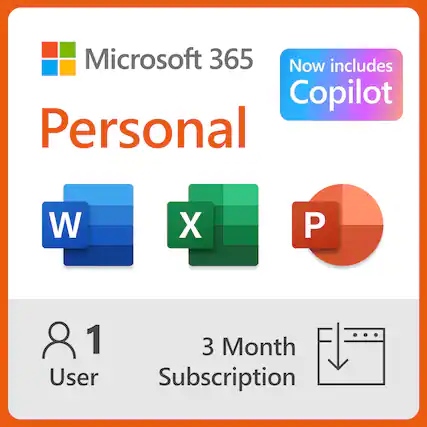 Microsoft 365 now includes Copilot Personal. This subscription offers a 3-month subscription for one user, with access to Word, Excel, and PowerPoint.