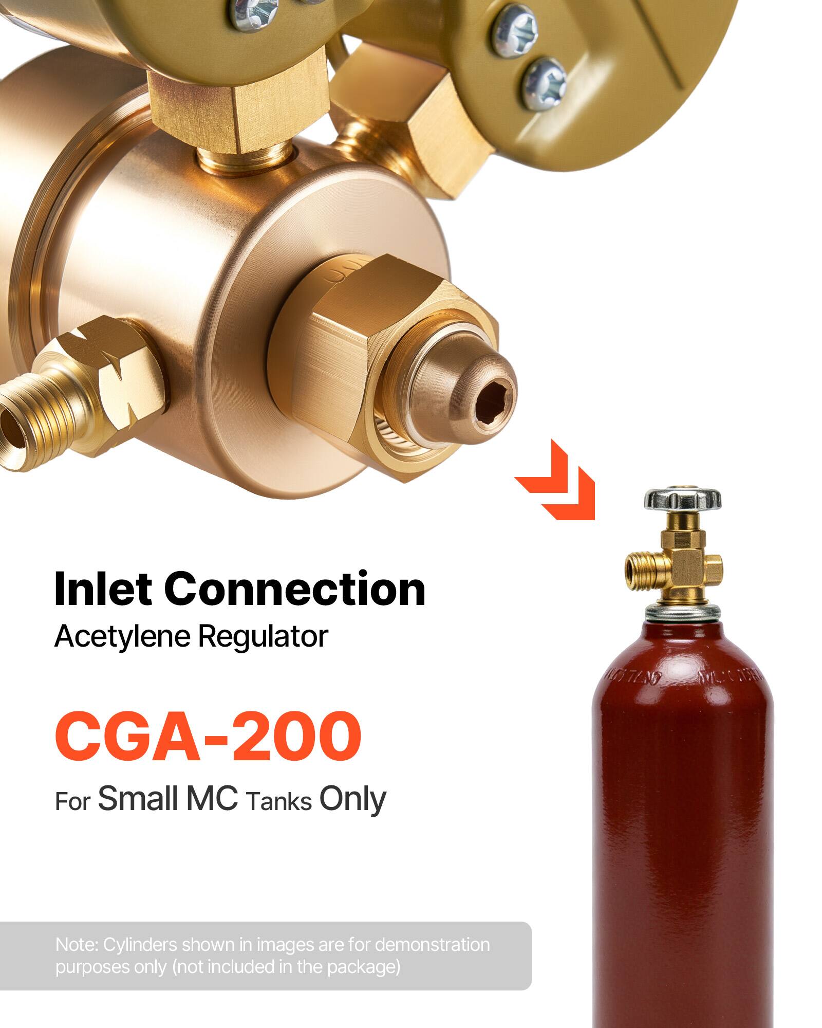 Inlet Connection Acetylene Regulator CGA-200 For Small MC Tanks Only

Note: Cylinders shown in images are for demonstration purposes only (not included in the package)
