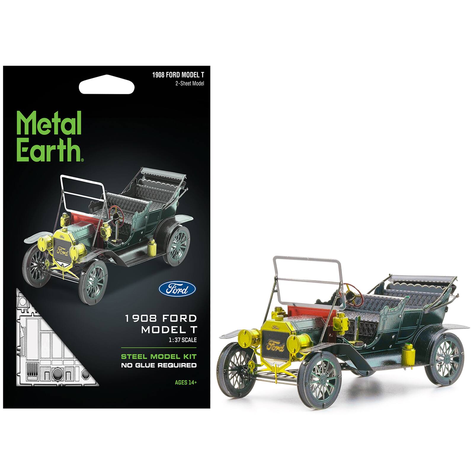 1908 FORD MODEL T 2-Sheet Model

Metal Earth

1908 FORD MODEL T 1:37 SCALE STEEL MODEL KIT NO GLUE REQUIRED

Ford

AGES 14+