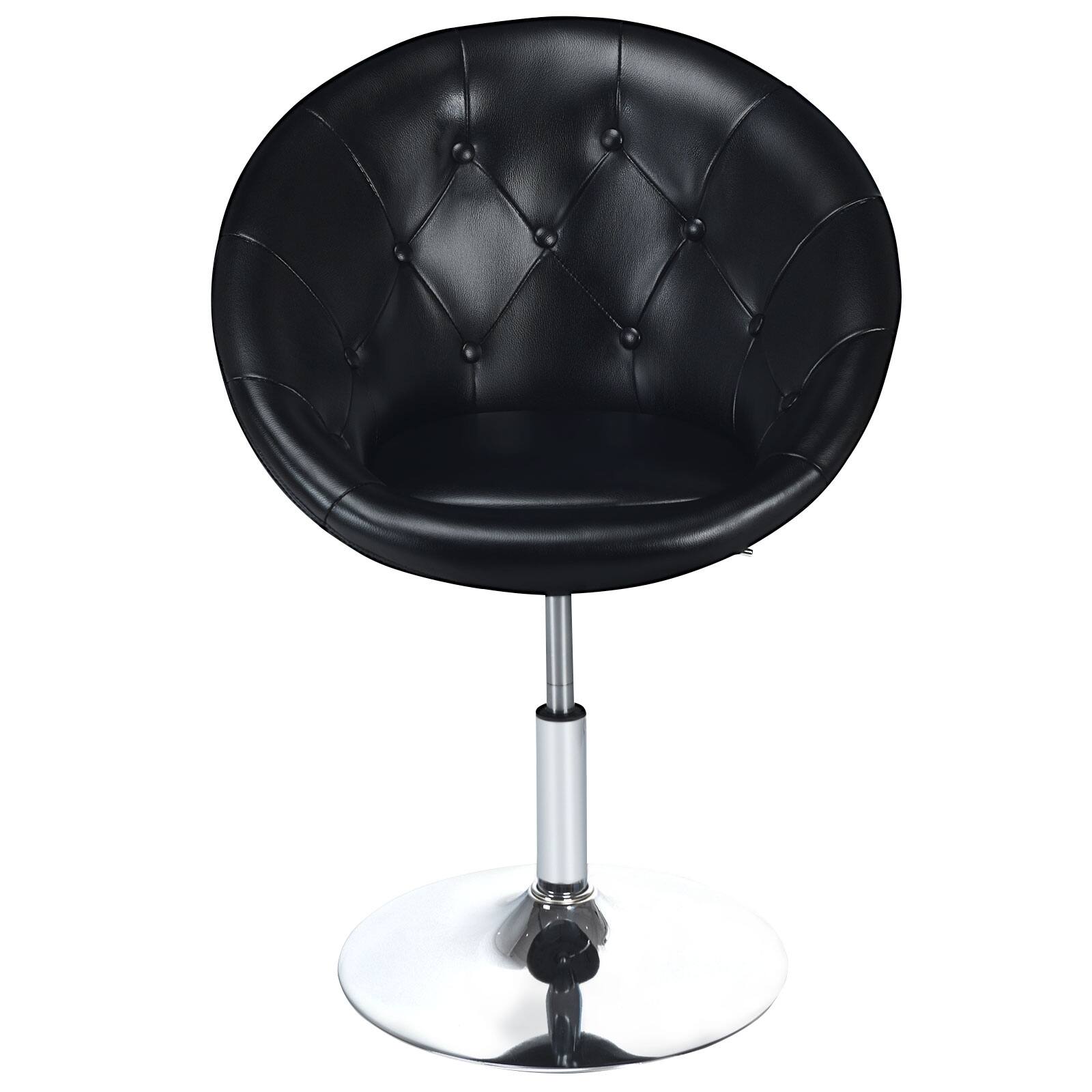 Back. WELLFOR - 1 Piece Modern Adjustable Swivel Round PU Leather Chair - Black.