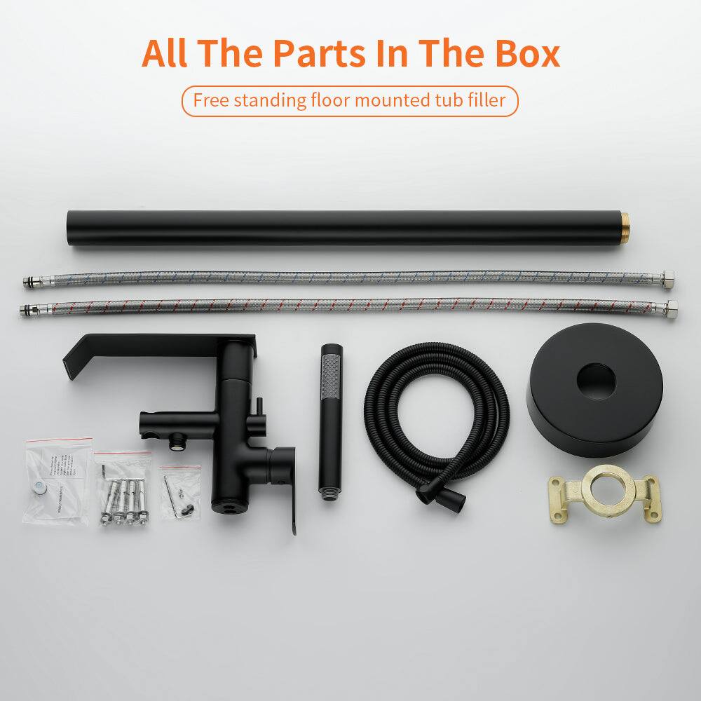 All The Parts In The Box  
Free standing floor mounted tub filler