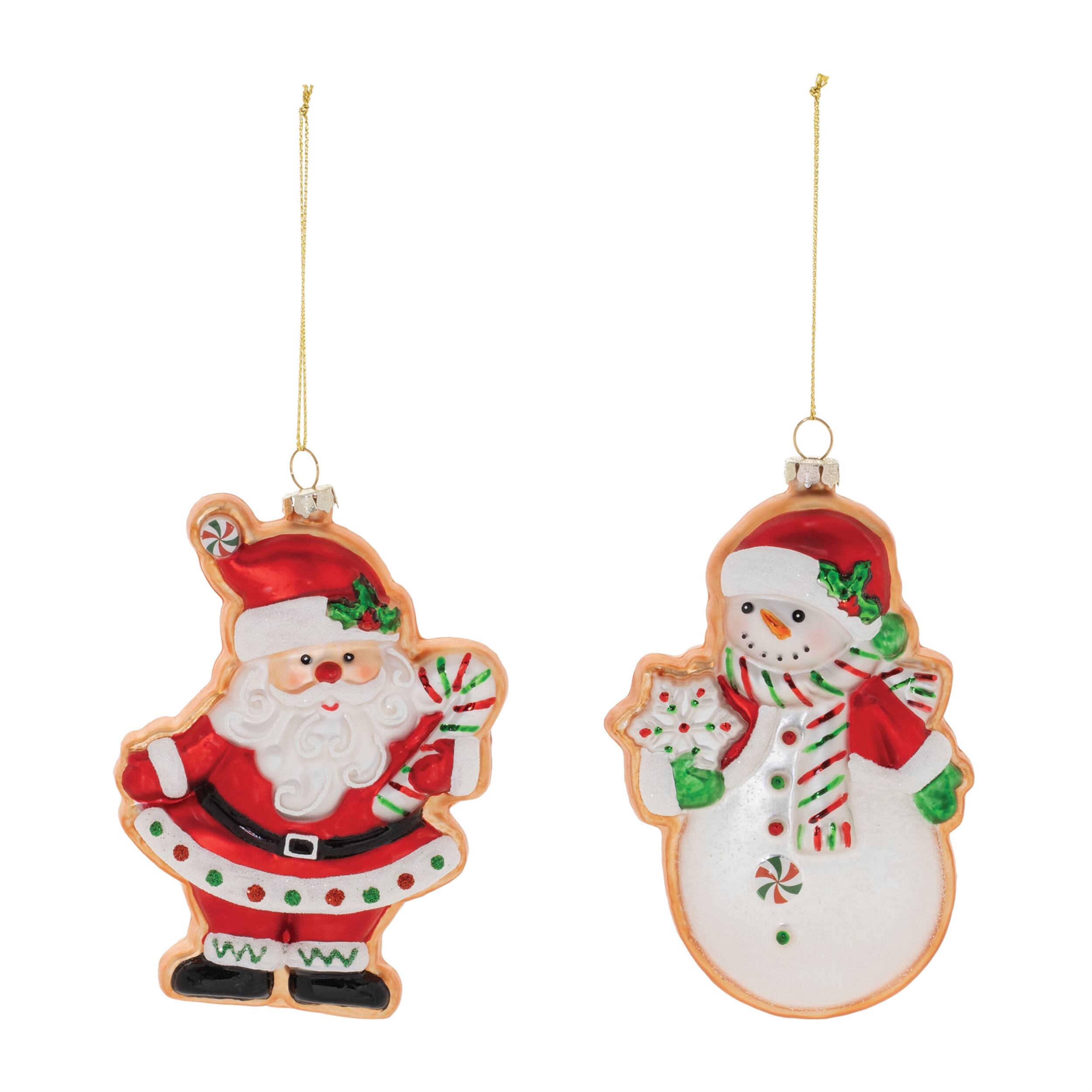 Left. BreeBe - Glass Santa and Snowman Cookie Ornament (Set of 12) - White, Greed.