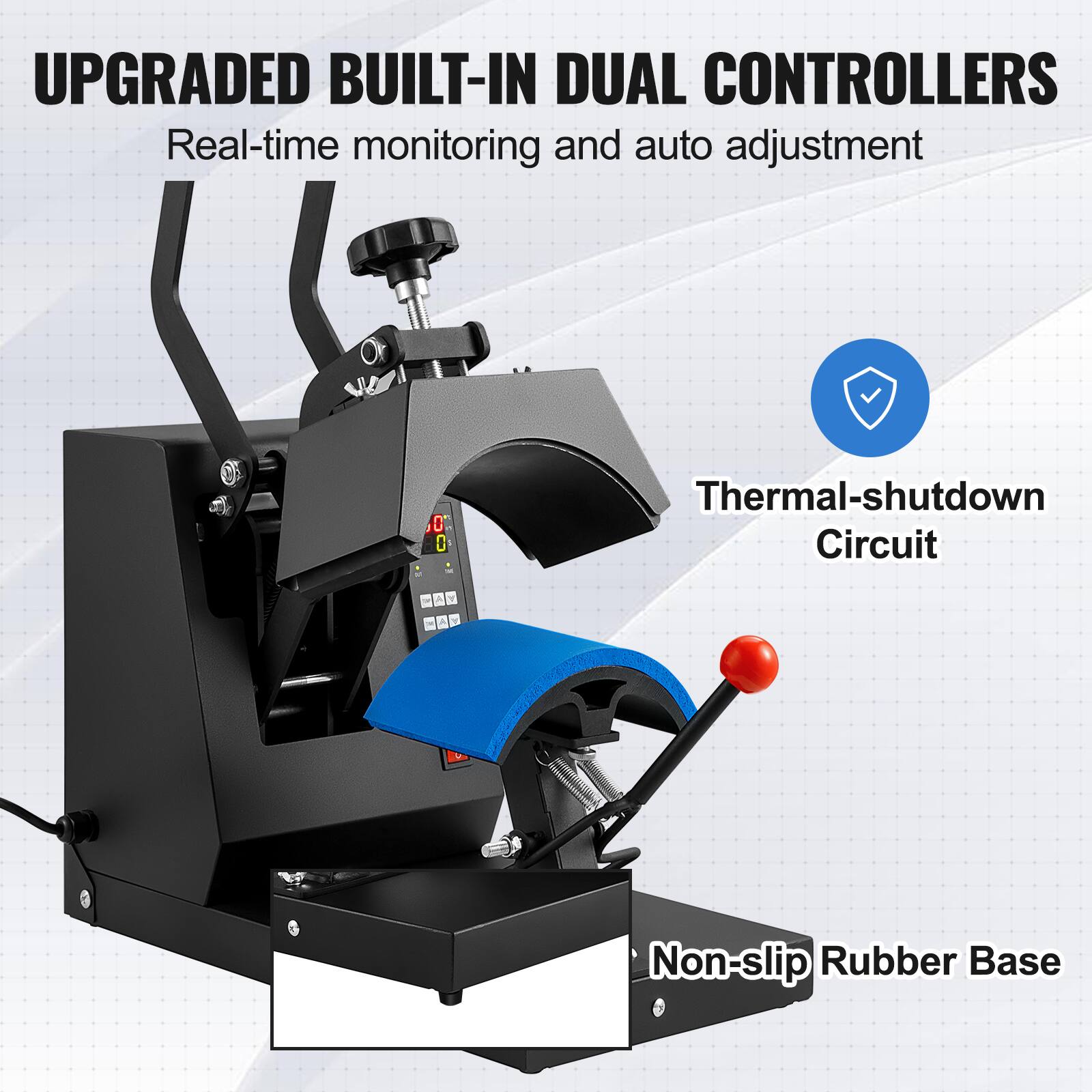 UPGRADED BUILT-IN DUAL CONTROLLERS, Real-time monitoring and auto adjustment, Thermal-shutdown Circuit, Non-slip Rubber Base