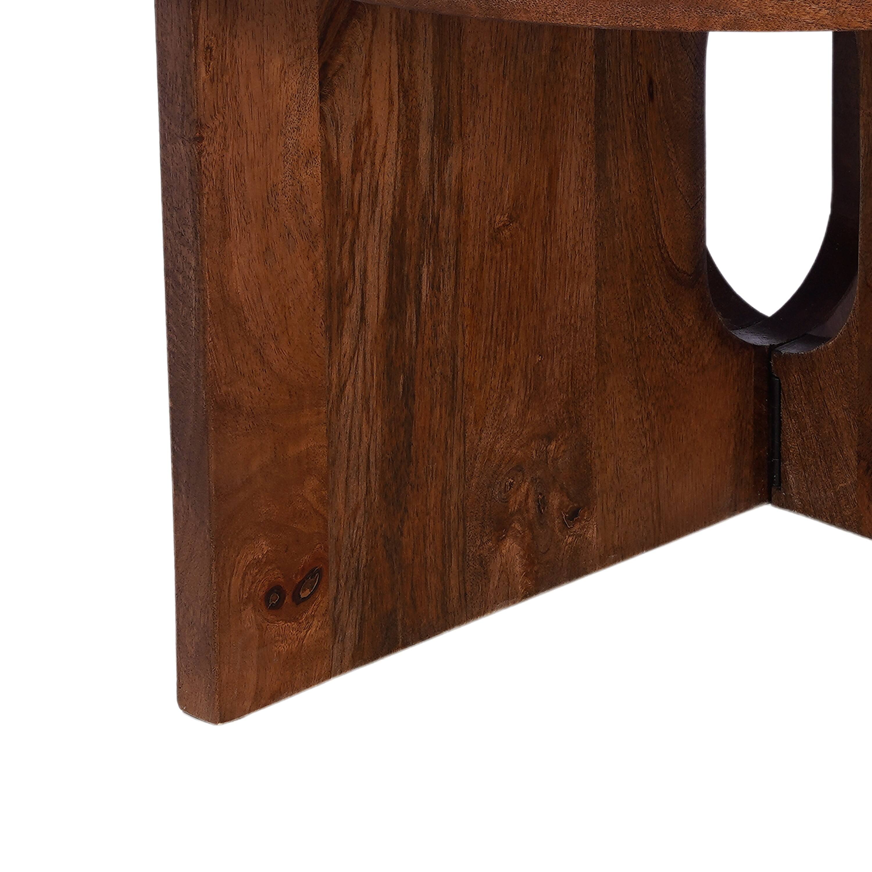 Back. Manhattan Lane - Kara Coffee Table, 29 Inch Round Botticino Marble Top, Brown Mango Wood 3 Panel Tripod Base - Natural Brown, Beige.