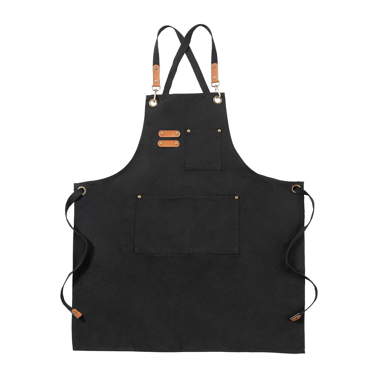 Auledio - Cooking Apron,Waterproof Apron with 3 Pockets,Adjustable Apron with Long Straps,Kitchen Apron for Men,Women,Kitchen - Black