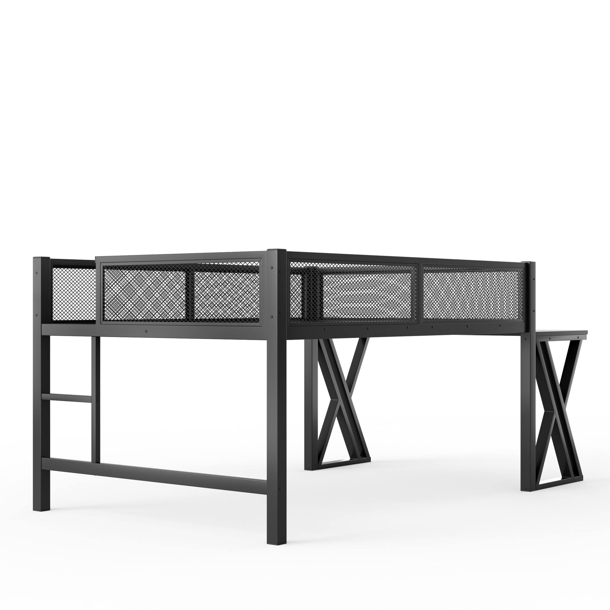 Alt View 7. Boyel Living - Full Size Gaming Loft Bed with Desk of X Shaped Leg LED Lights USB Ports Staircase - Black.