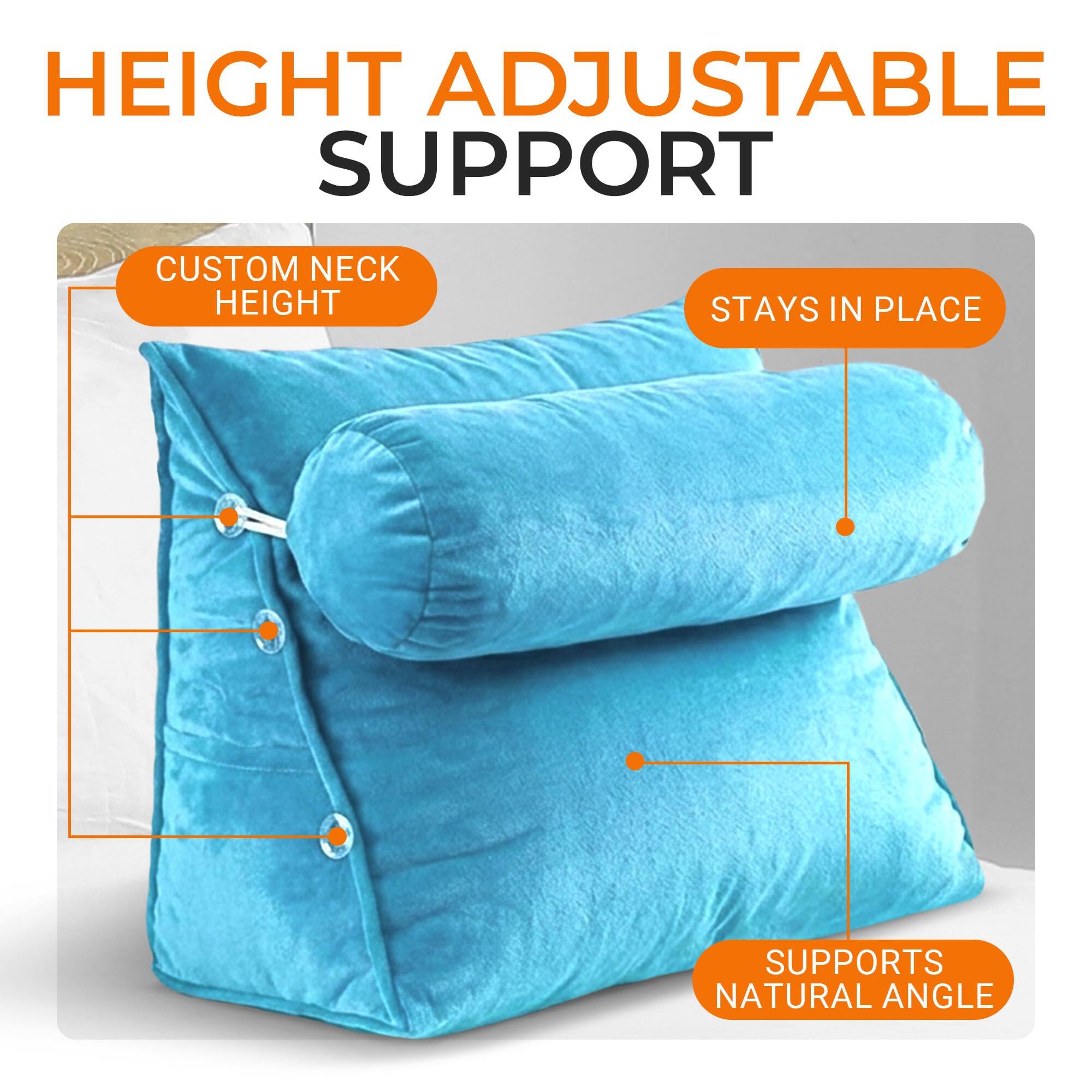 HEIGHT ADJUSTABLE SUPPORT  
CUSTOM NECK HEIGHT  
STAYS IN PLACE  
SUPPORTS NATURAL ANGLE