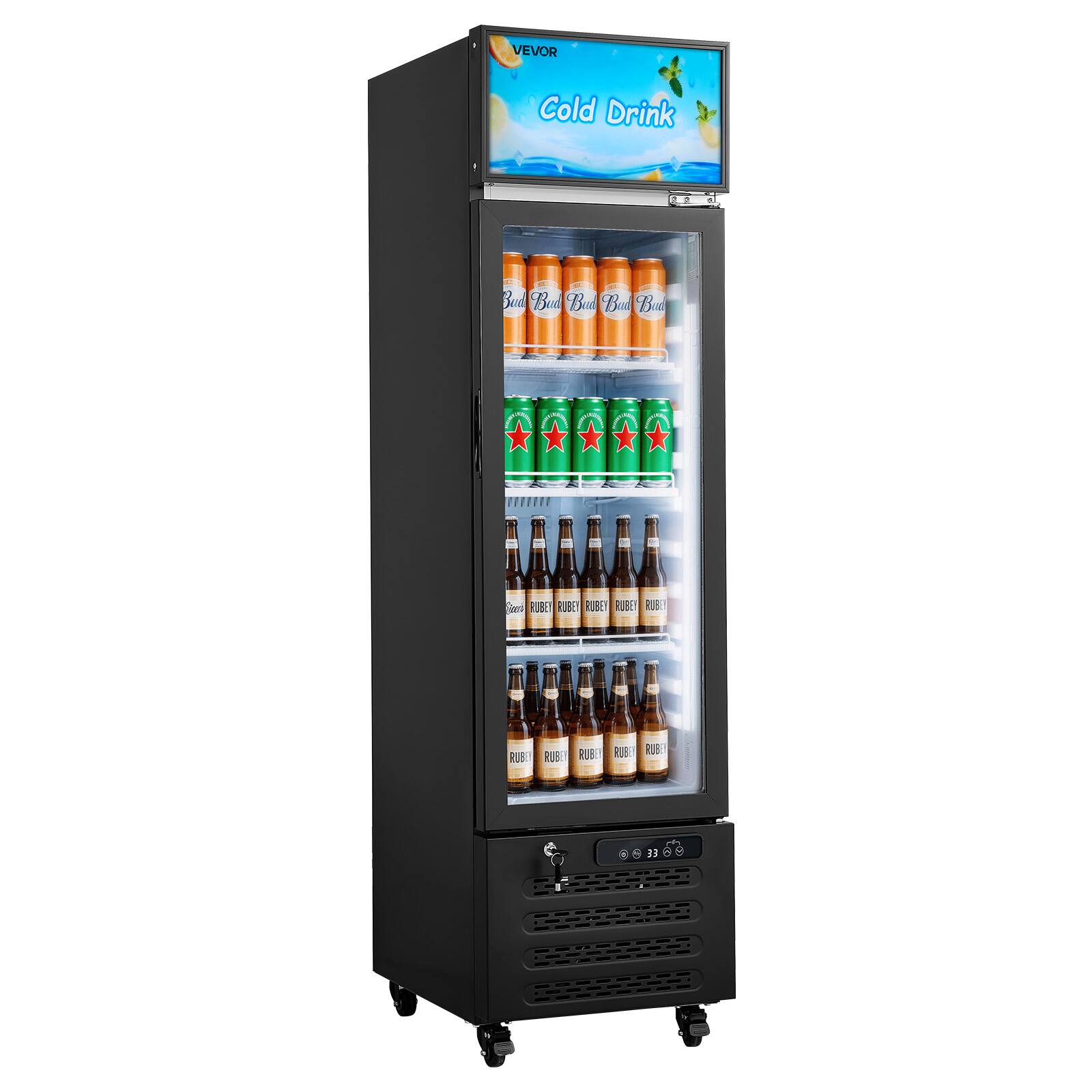 VEVOR Commercial Merchandiser Refrigerator, 6.1 Cu.Ft / 173 L Glass ...