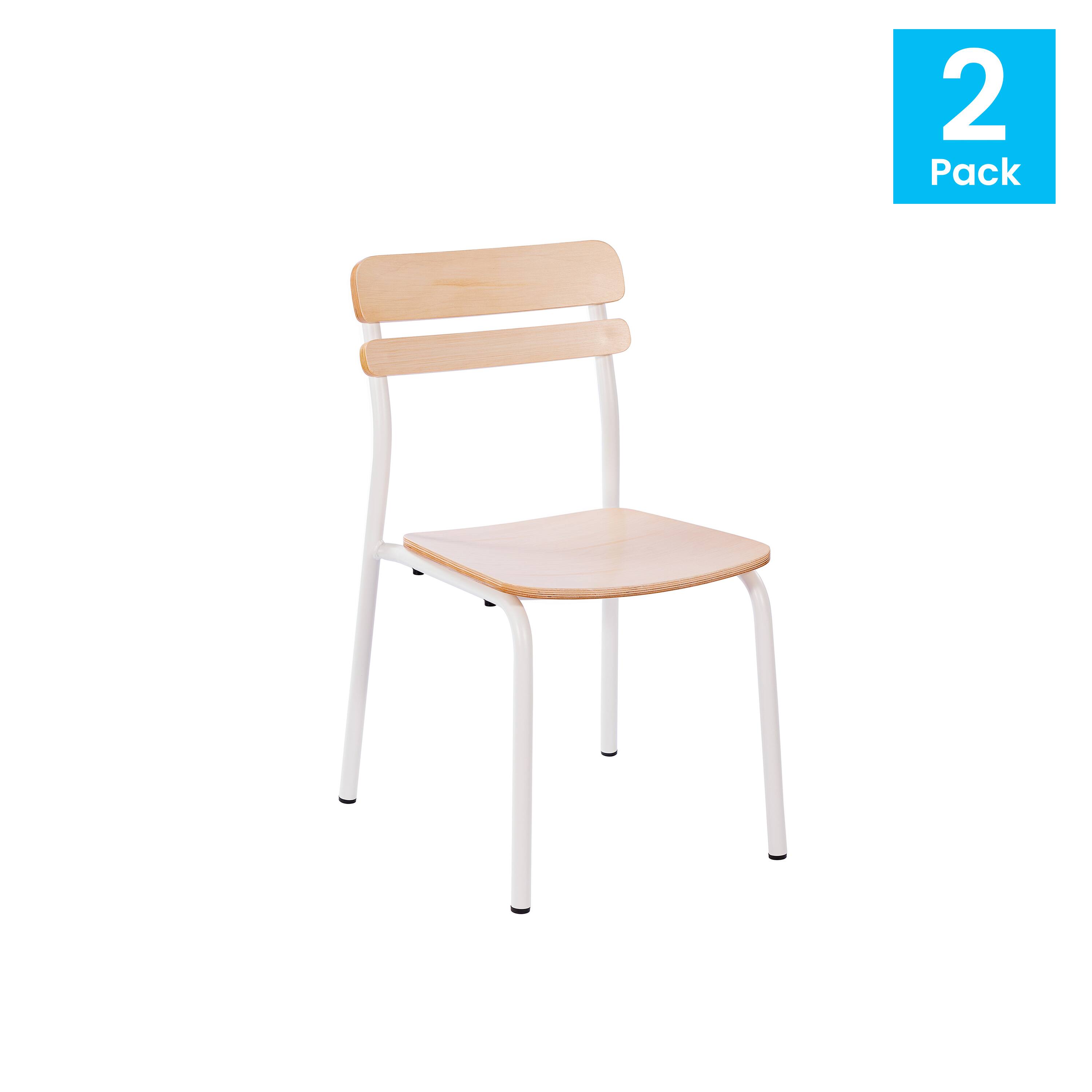 Alt View 1. Emma + Oliver - Blanchard Set of 2 Dining Chairs with Metal Frames and Solid Wood Seats and Backs with Antique Finishes - Antique White.