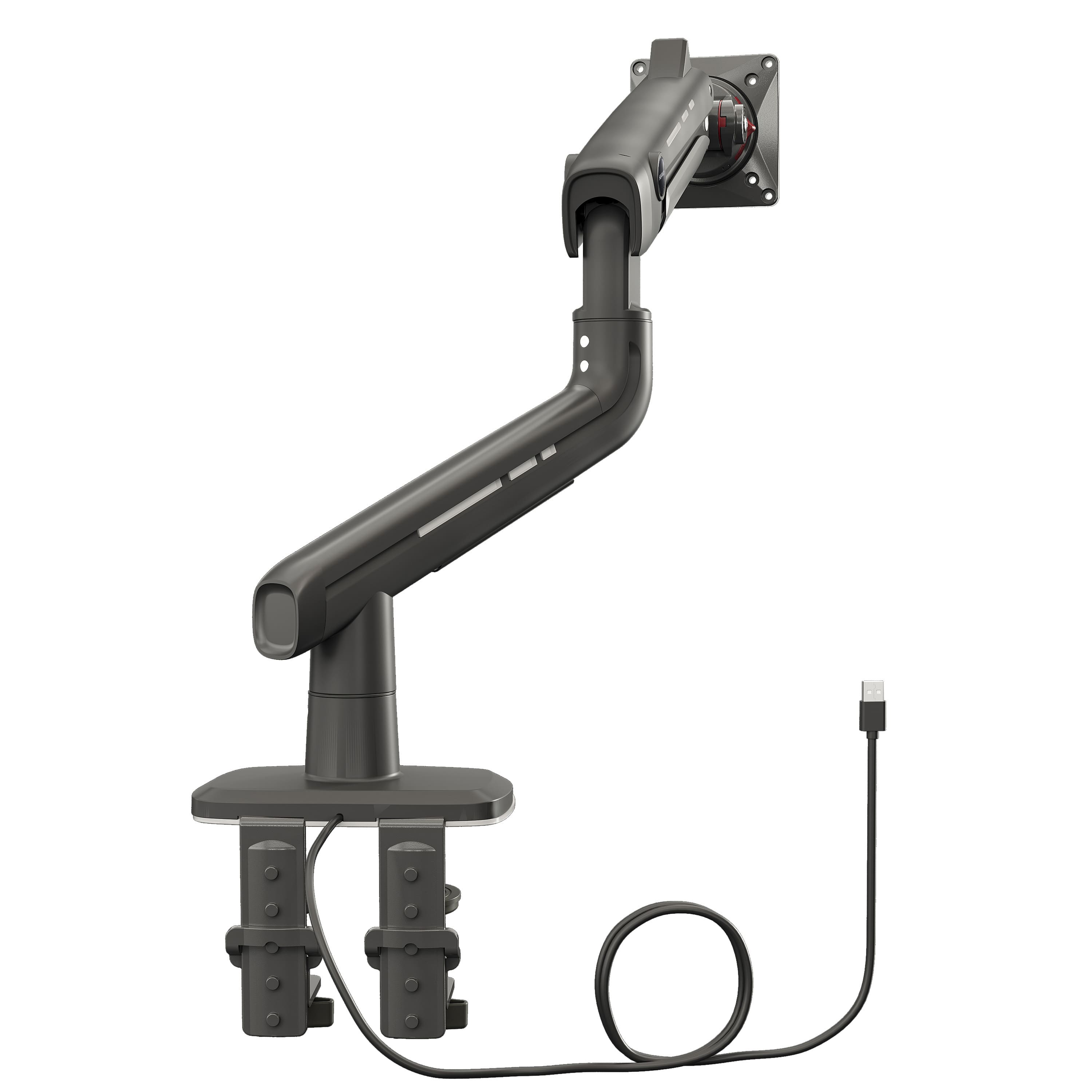 Alt View 2. HUANUO - Single Monitor Desk Mount with Mechanical Spring Arm, Integrated LED Light, & Supports up to a 57” Monitor - Black.