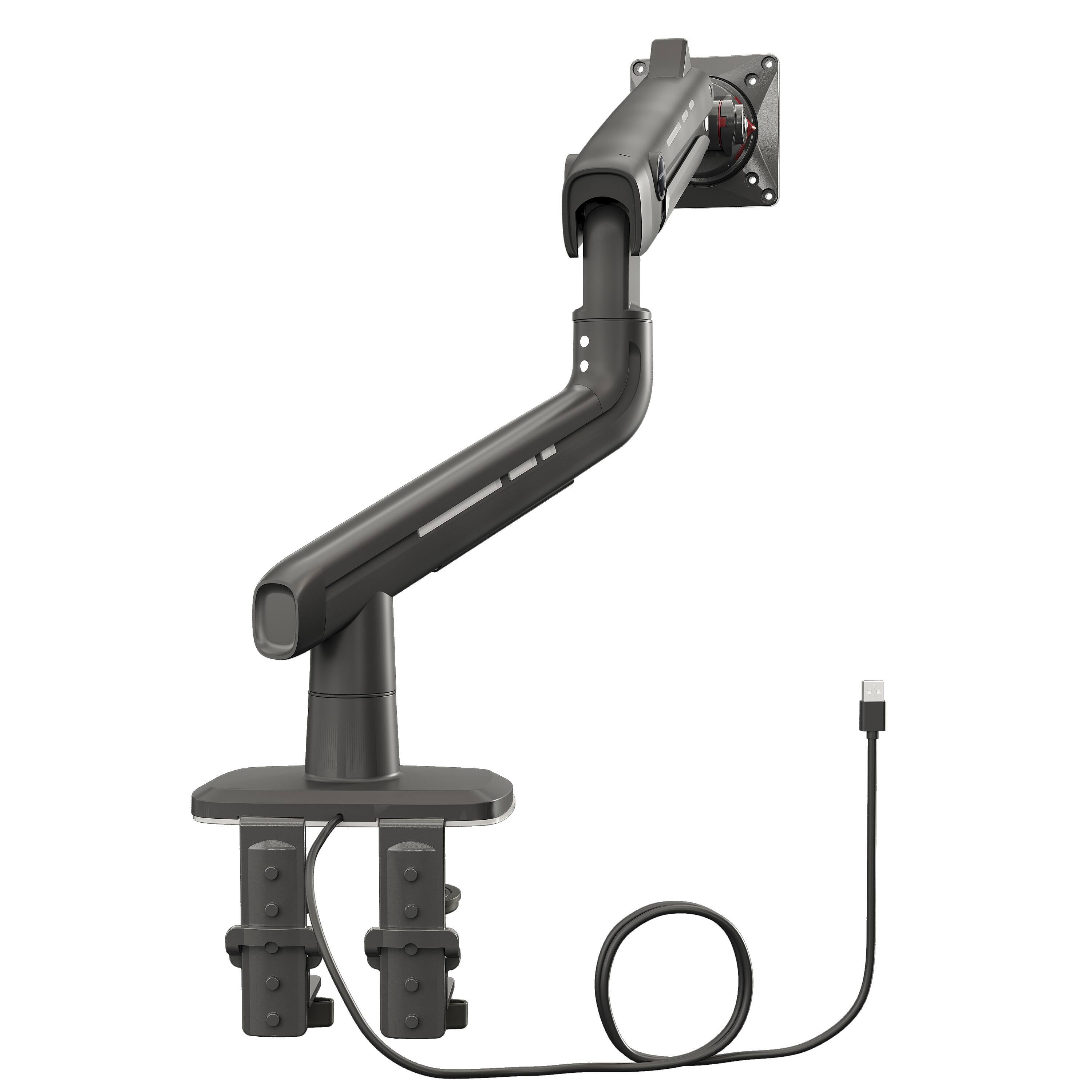 Alt View 2. HUANUO - Single Monitor Desk Mount with Mechanical Spring Arm, Integrated LED Light, & Supports up to a 57” Monitor - Black.