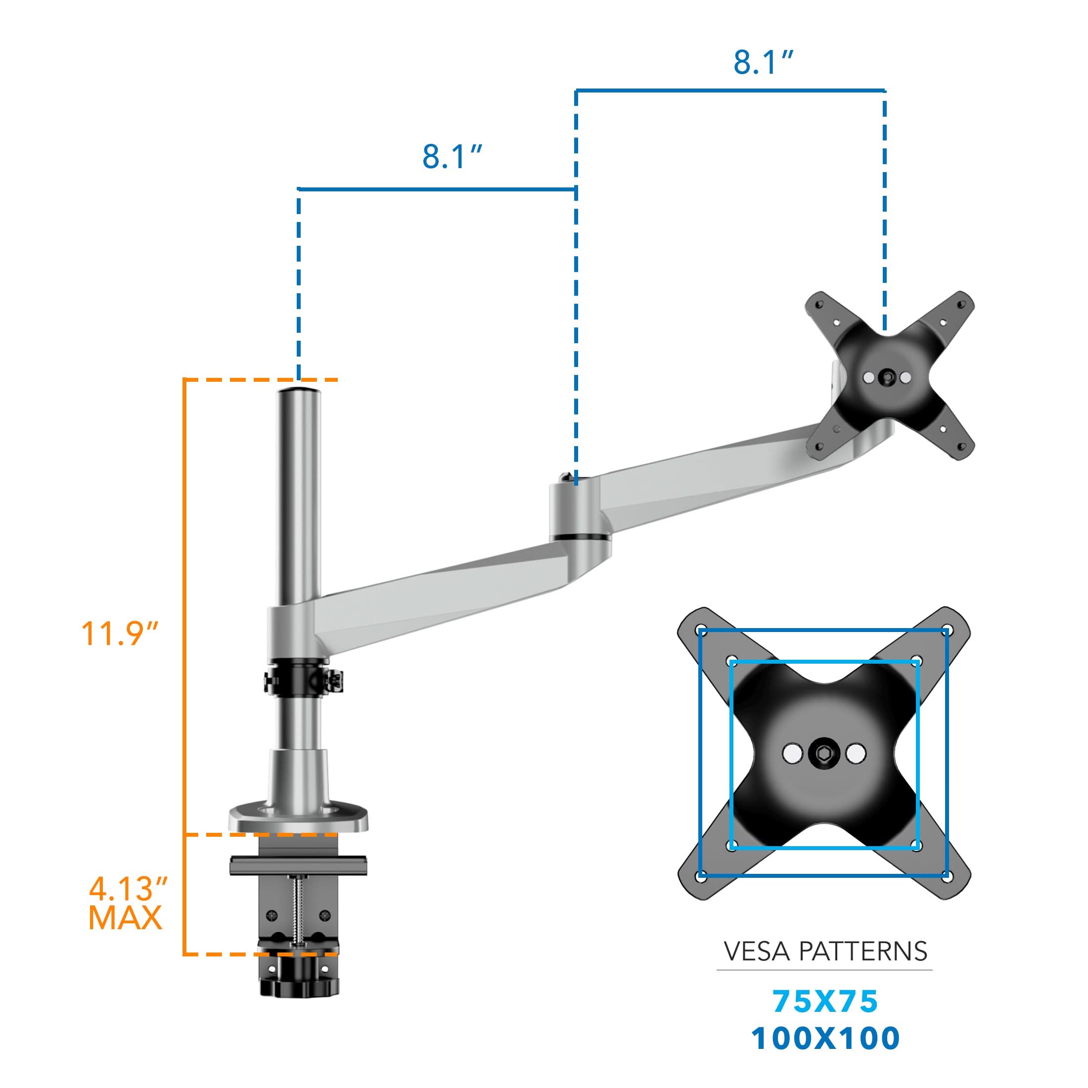 8.1"  
8.1"  
11.9"  
4.13" MAX  
VESPA PATTERNS  
75X75  
100X100