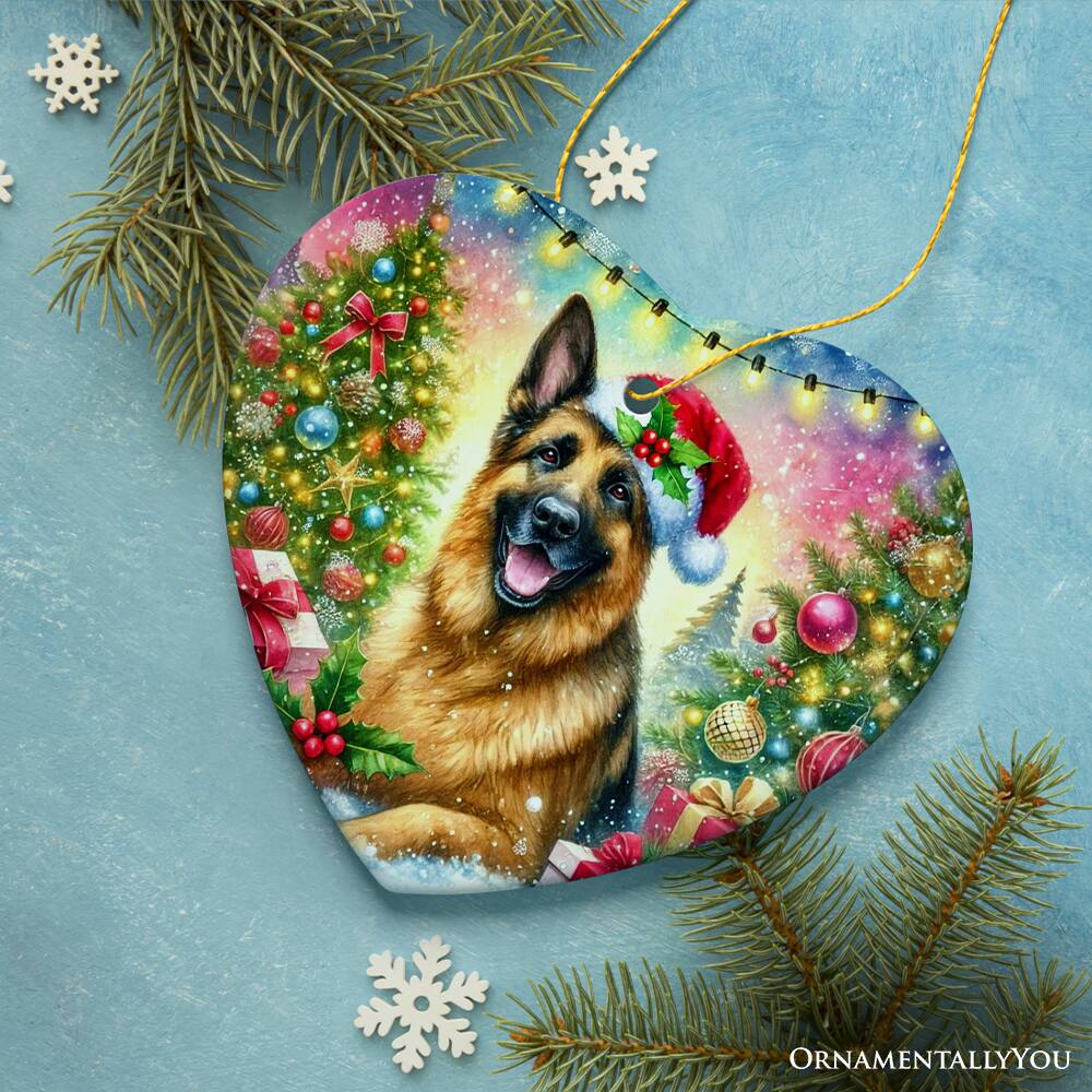 Back. OrnamentallyYou - Winter Wonderland German Shepherd Ornament Gift and Decor for Cozy Christmas Heart Version - Multi-colored.