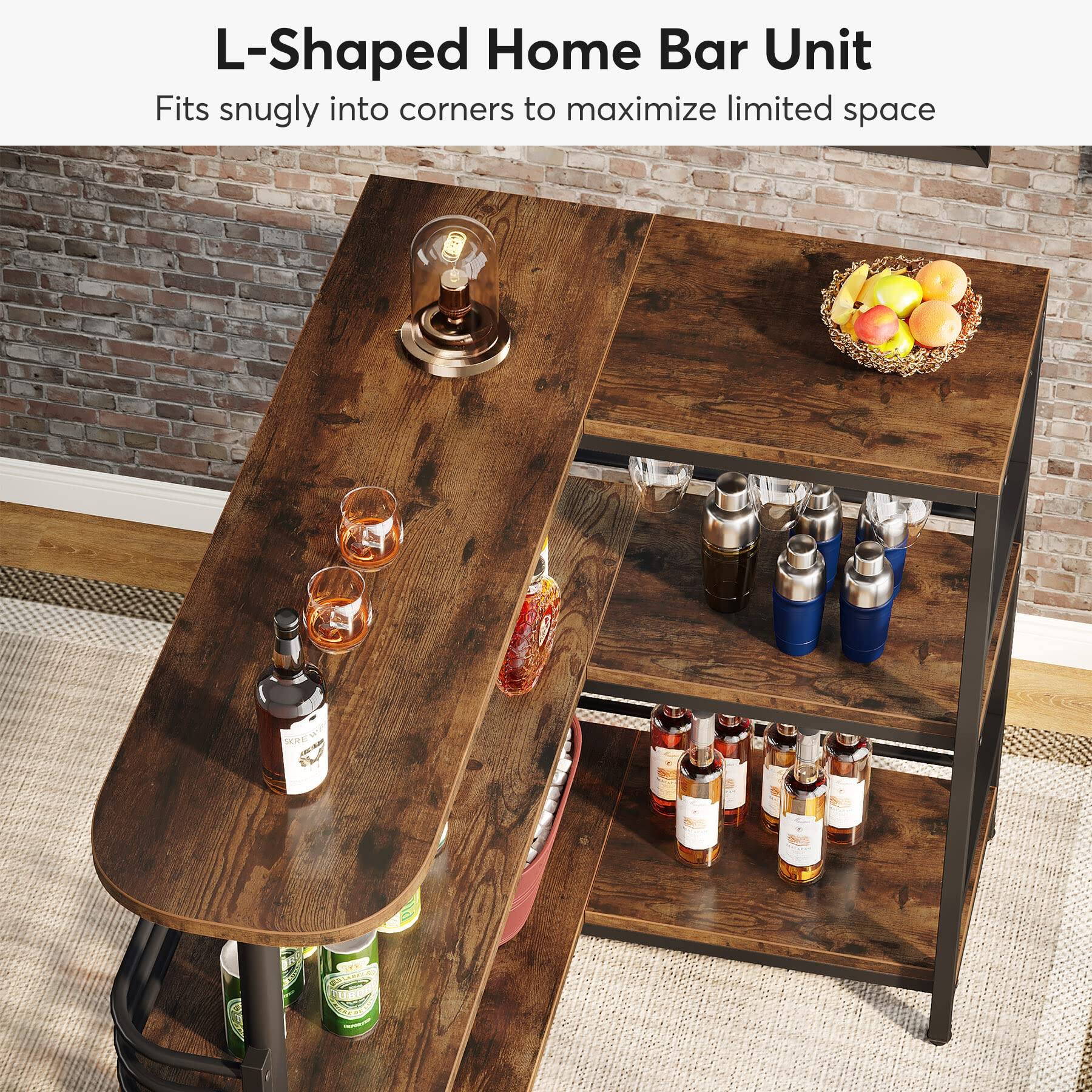 L-Shaped Home Bar Unit  
Fits snugly into corners to maximize limited space