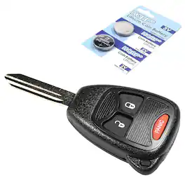 HQRP - Key Fob Remote Shell Case with Uncut Blade, 3-Button, 2 Batteries for Chrysler Aspen 2007-2009 - Black