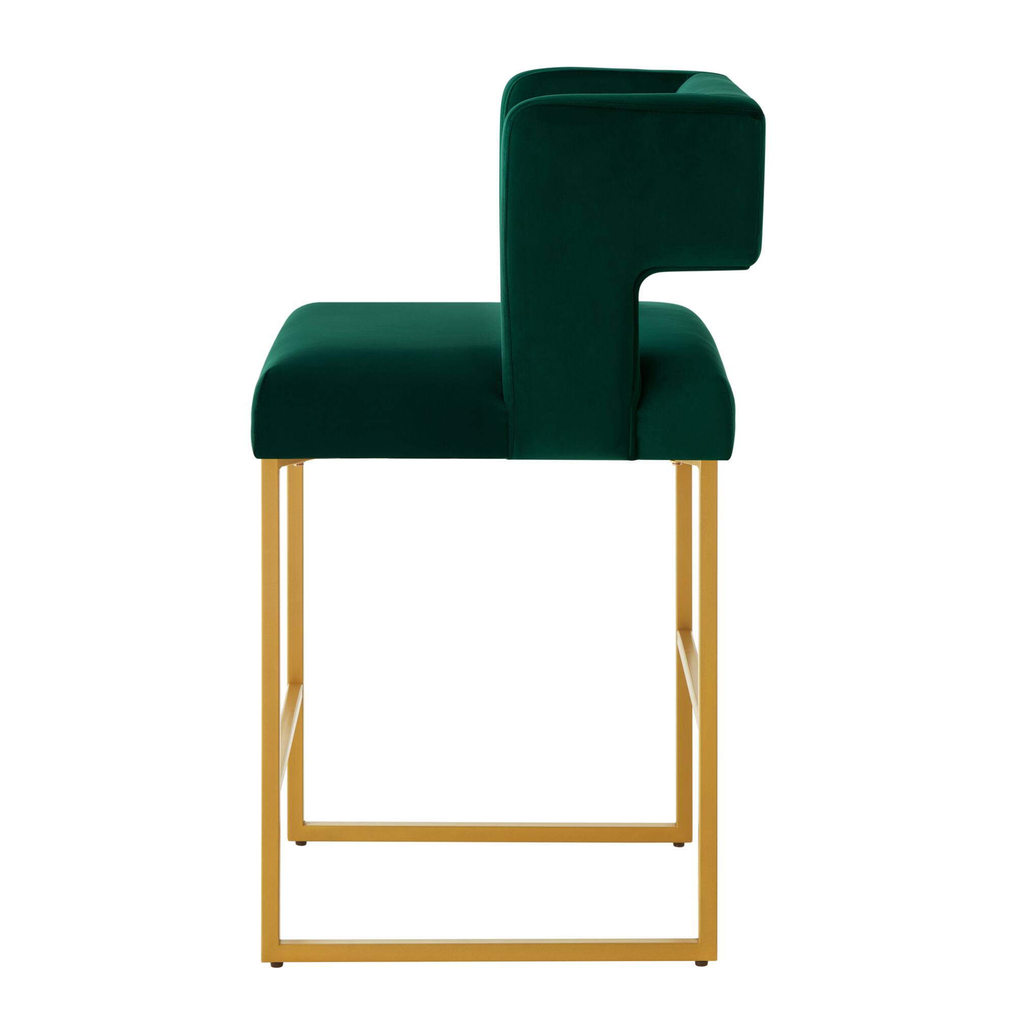 Alt View 1. GOODSILO - Contemporary Square Backrest Counter Height Bar Stools Set of 2 with Sturdy Metal Legs for Kitchen Islands - Emerald.