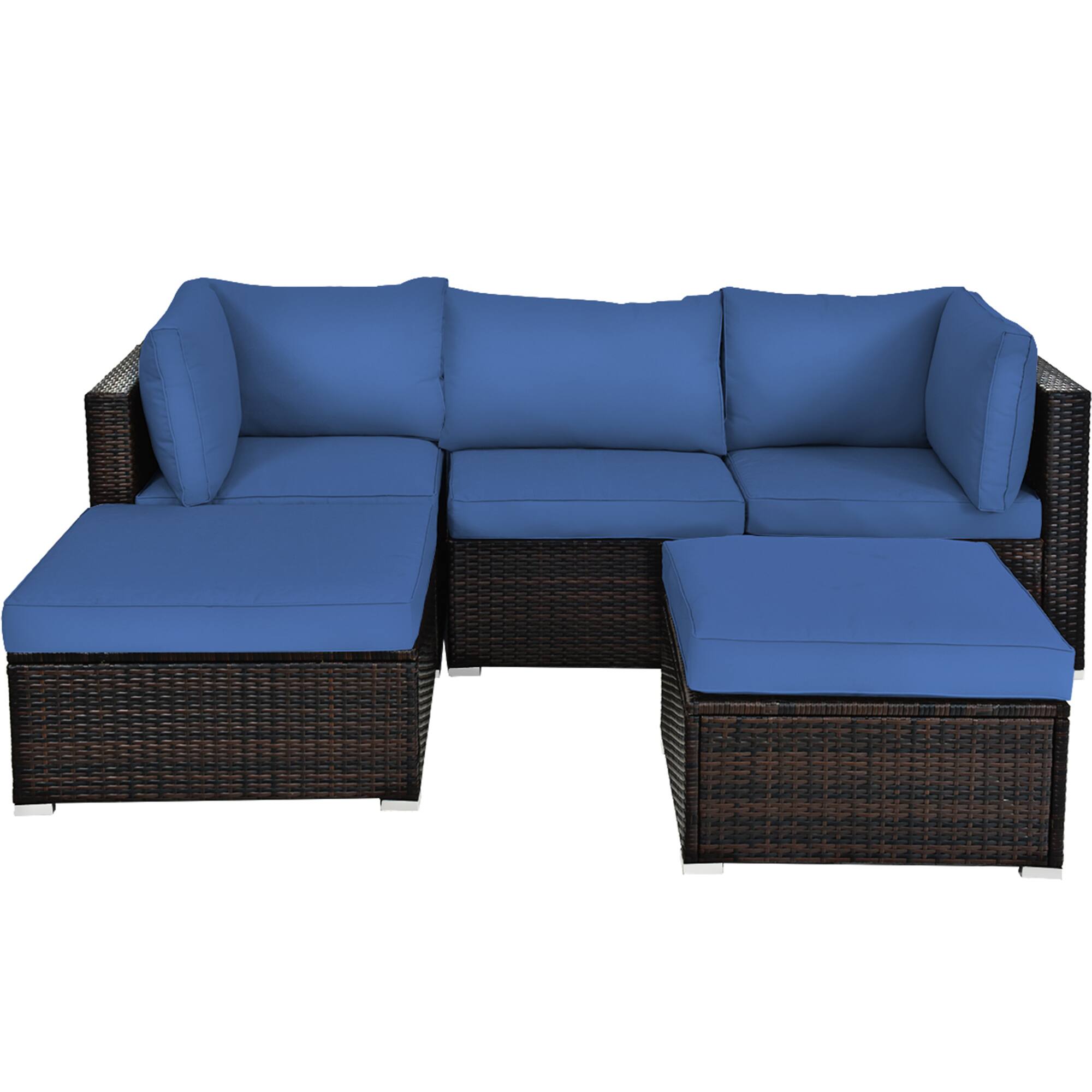 Alt View 1. Gymax - Gymax 5PCS Rattan Patio Conversation Set Outdoor Furniture Set w/ Ottoman Navy Cushion - Navy.