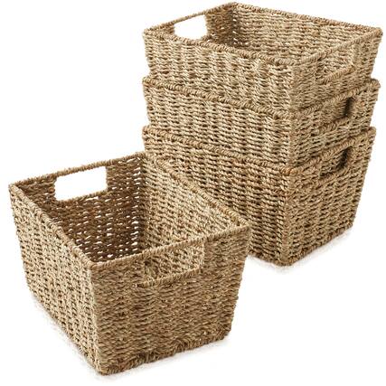 Front. Casafield - 4pk Hyacinth Seagrass Storage Baskets with Handles for Shelves - Natural - Seagrass.