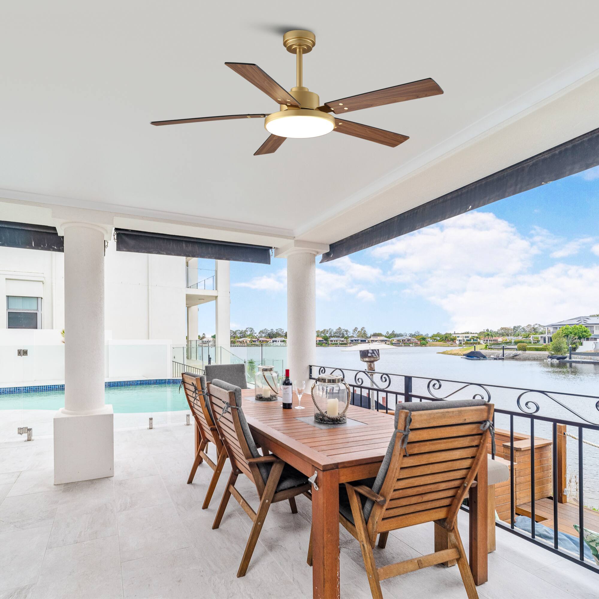 Alt View 2. Vaczon - 52" Modern Gold 3CCT Dimmable LED Smart Ceiling Fan with Light and Remote and APP Control, Reversible Blades - Gold.