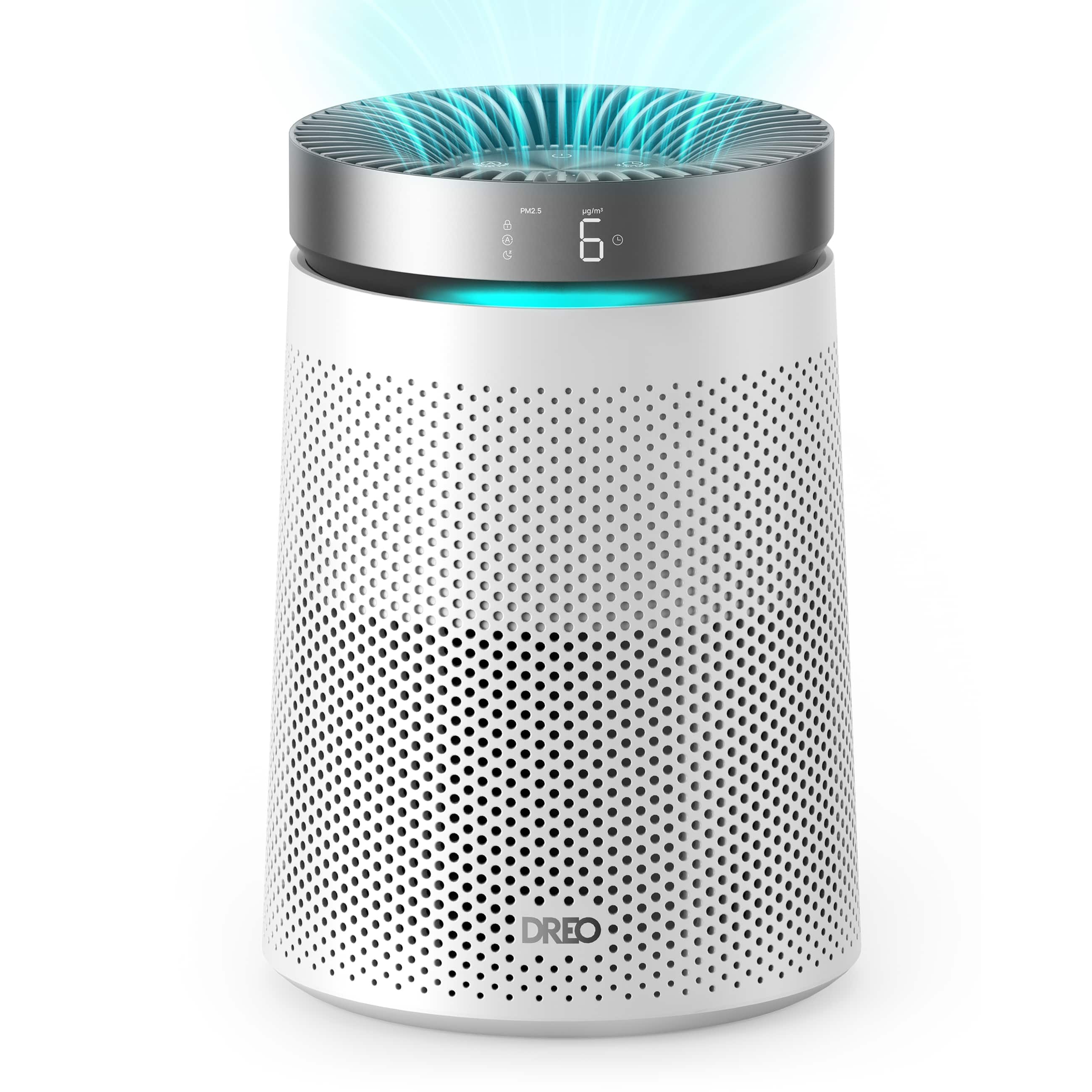 DREO - 158 sq. ft. Air Purifier, H13 HEPA Filter, 5 Modes, Ambient Lighting and 12H Timer in White
