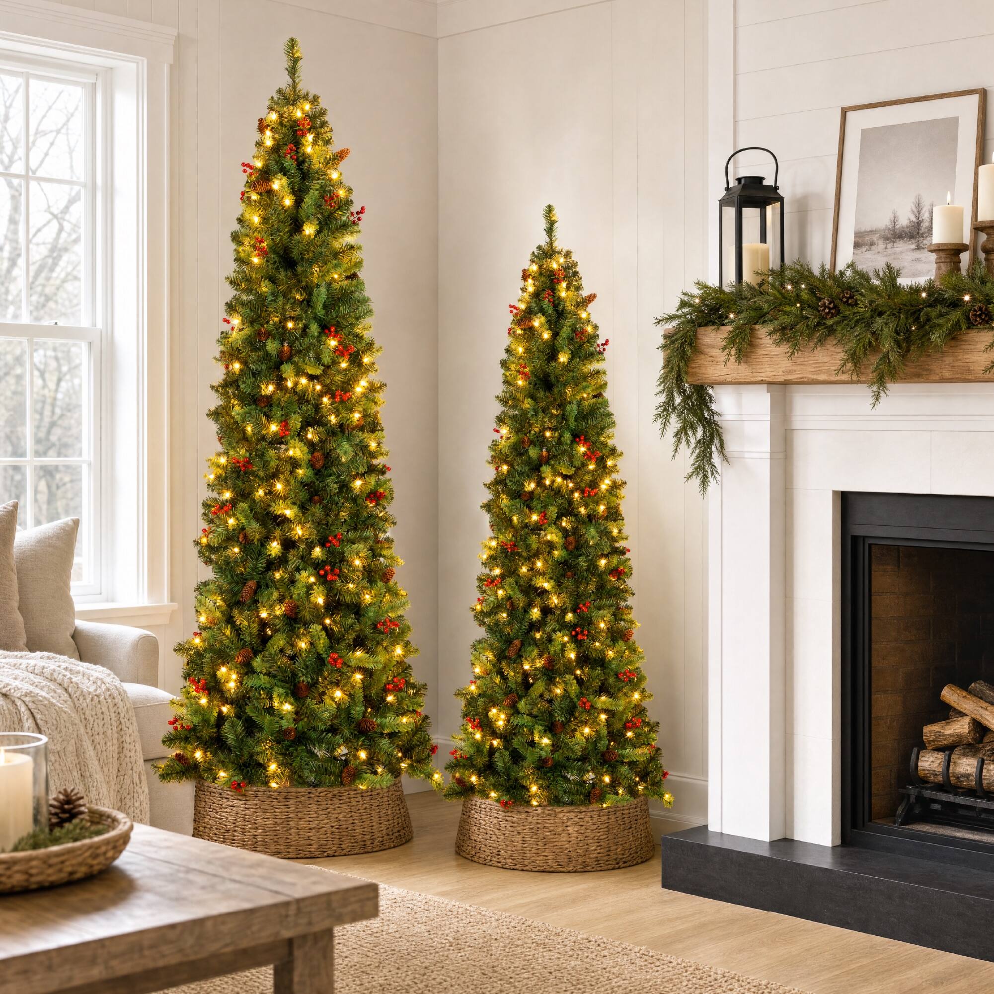 Alt View 8. Best Choice Products - Best Choice Products 6ft Pre-Lit Spruce Pencil Christmas Tree PreDecorated Prelit w/Twinkling 250 LEDs w/618 Tips - Green.