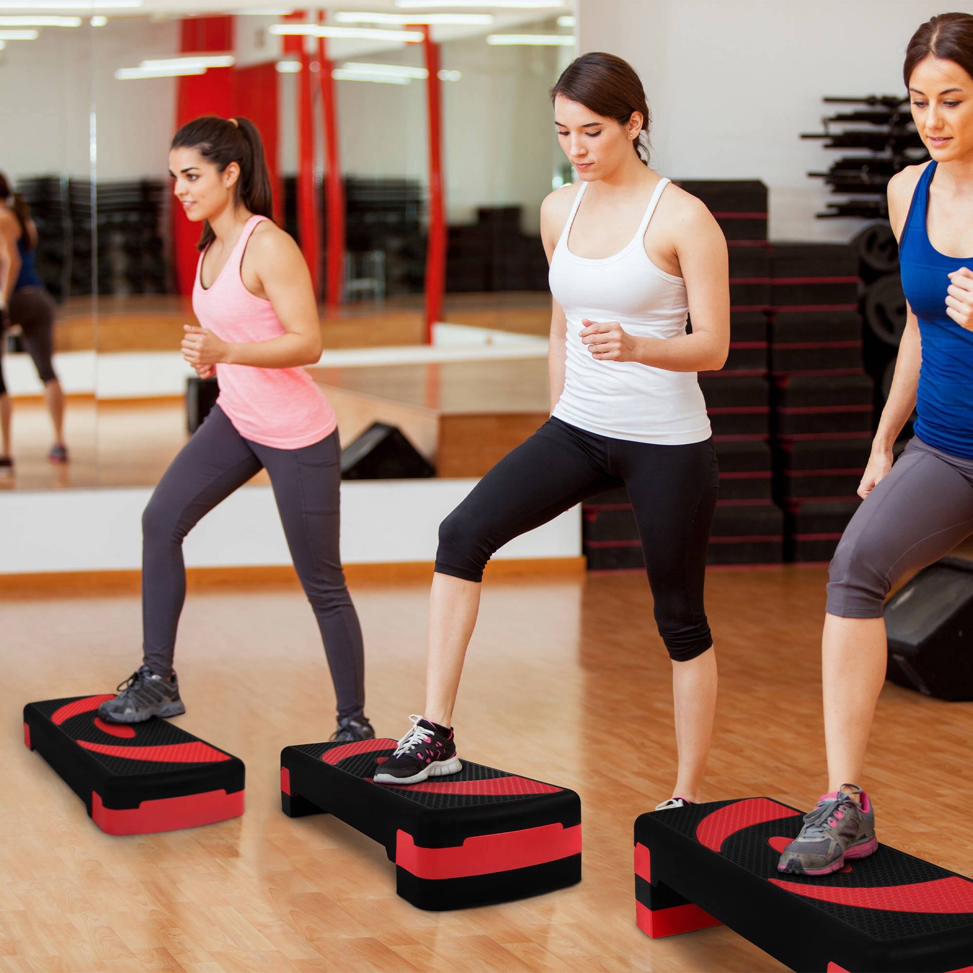Alt View 4. BalanceFrom Fitness - BalanceFrom Fitness Adjustable Workout Aerobic Step Platform Trainer w/Raisers - Red.