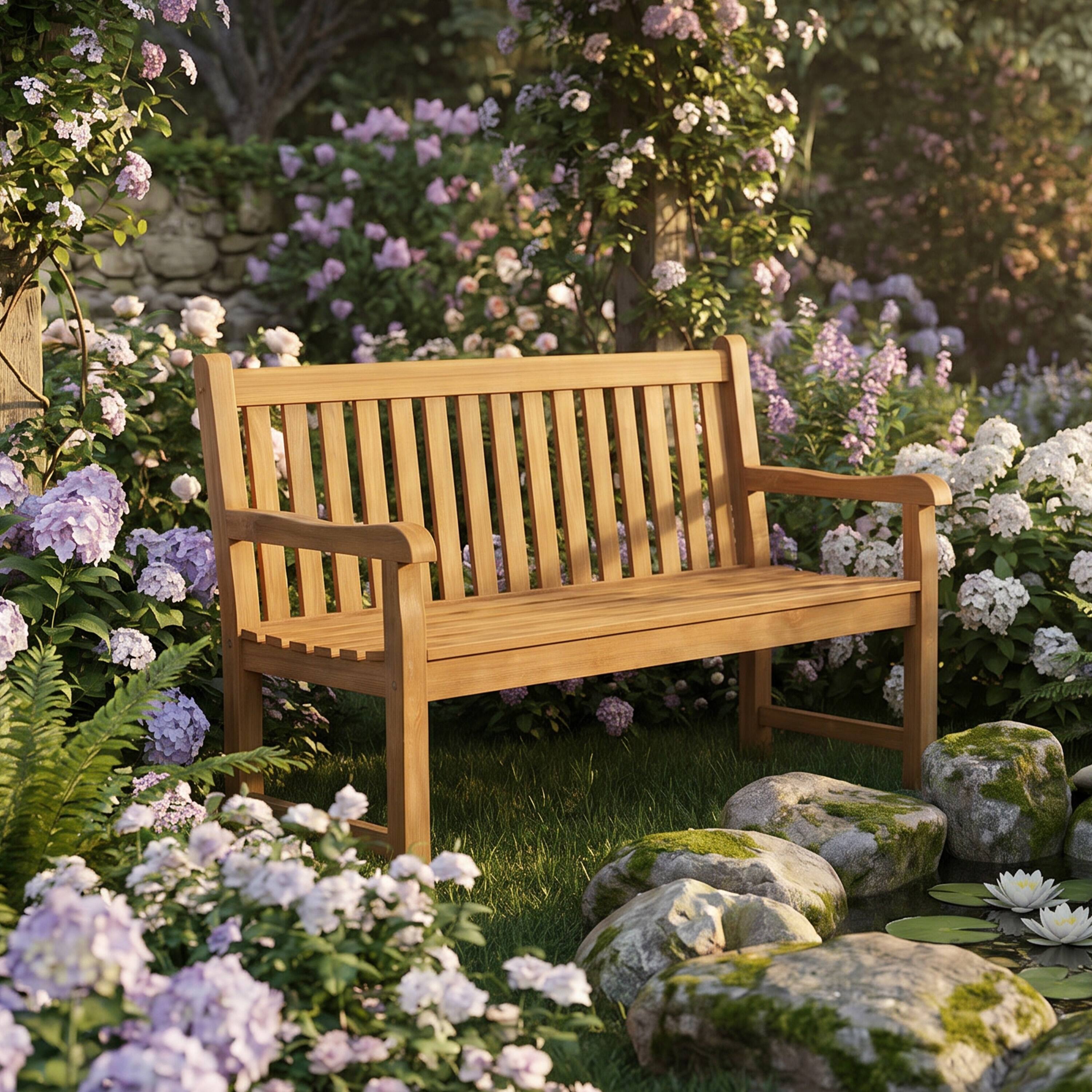 Alt View 9. Sunnydaze - Sunnydaze 2-Person Teak Patio Bench for Outside - Beige.
