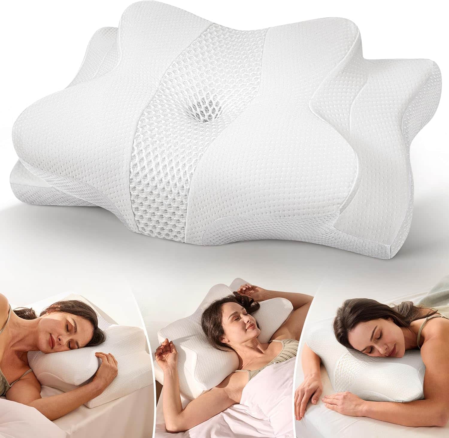 FINEAK - True Cooling Orthopedic Neck Pillow for Pain Relief & Support - Snow White