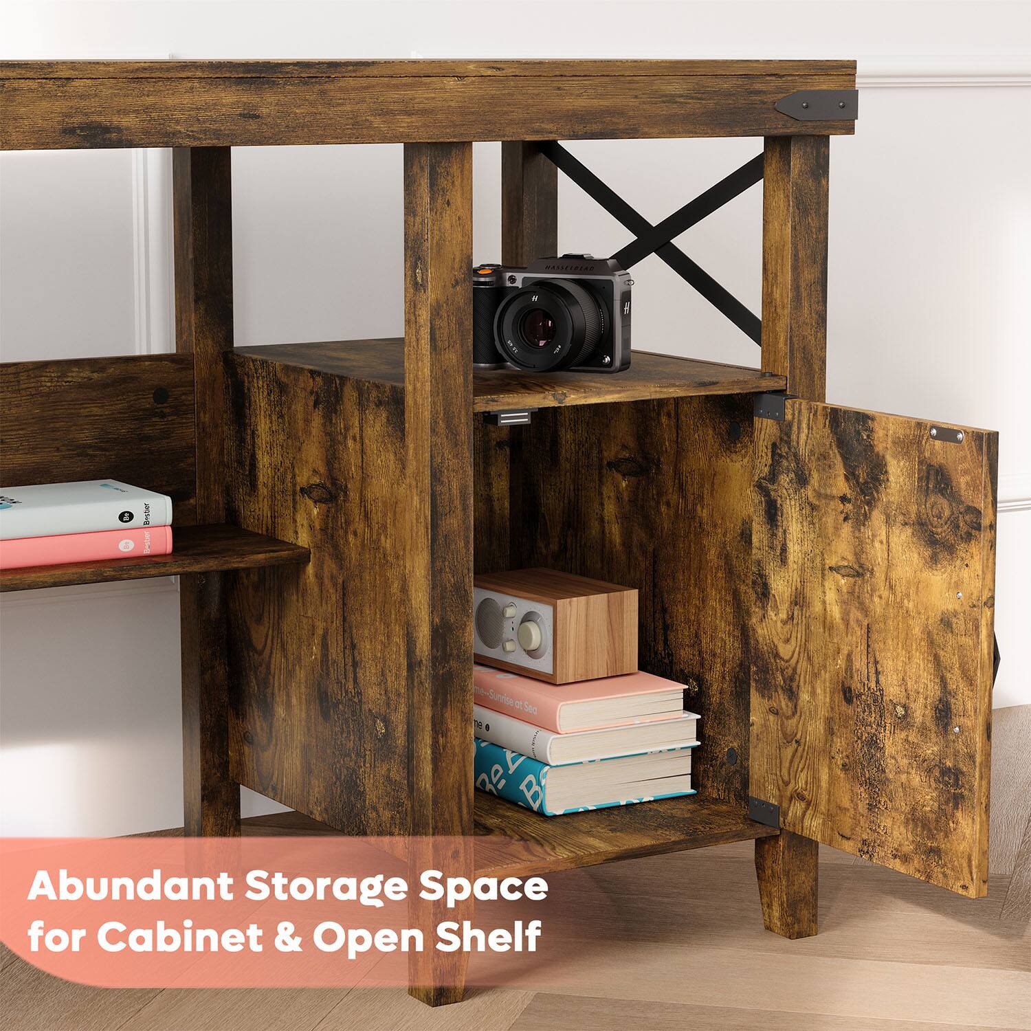 Abundant Storage Space for Cabinet & Open Shelf