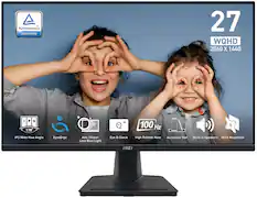TV Rheinland Certified 27" WQHD 2560 x 1440 IPS 178° IPS Wide View Angle EyesErgo Anti-Flicker Less Blue Light + Eye-Q Check 100 Hz High Refresh Rate Accessory Slot Built-in Speakers VESA Mountable