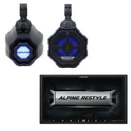 Alpine - I407-WRA-JL Receiver w/ SPV-65RGB-CAN 6.5” Cage-Mounted Universal Weather-Resistant Coaxial RGB LED Speaker Pods - Black/Gray