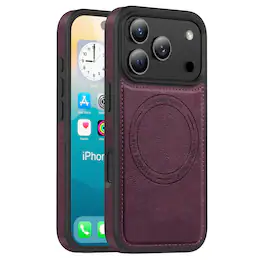 Dteck - Magnetic Case for Apple iPhone 17 Pro, Rugged Premium PU Leather Slim Case - Darkpurple