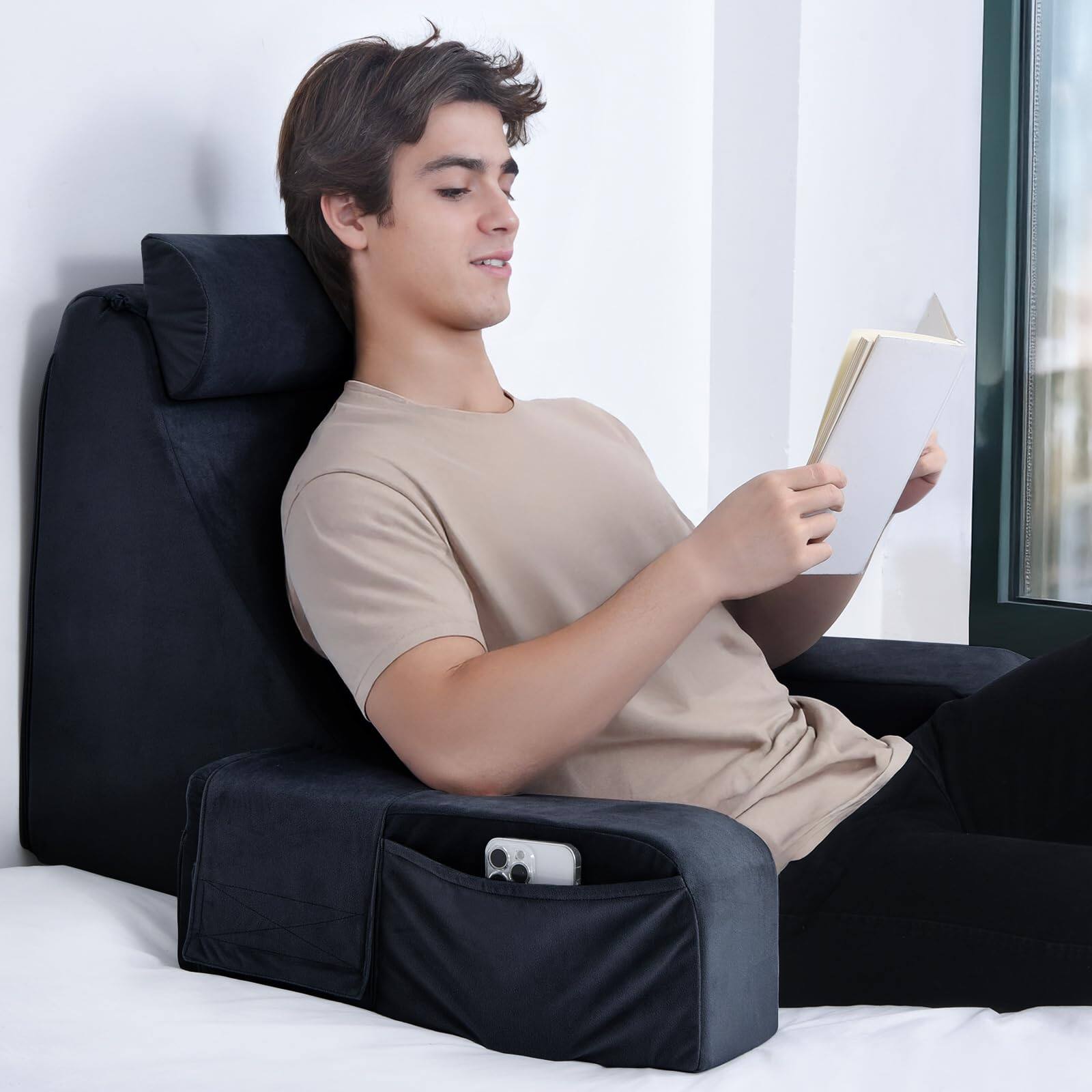 Front. Skar Audio - Reading Pillow For Sitting In Bed Adult 19 Support Up Backrest Cushion Reclining Gaming Resting Watching Tv... - Black Large(Above 5'10").