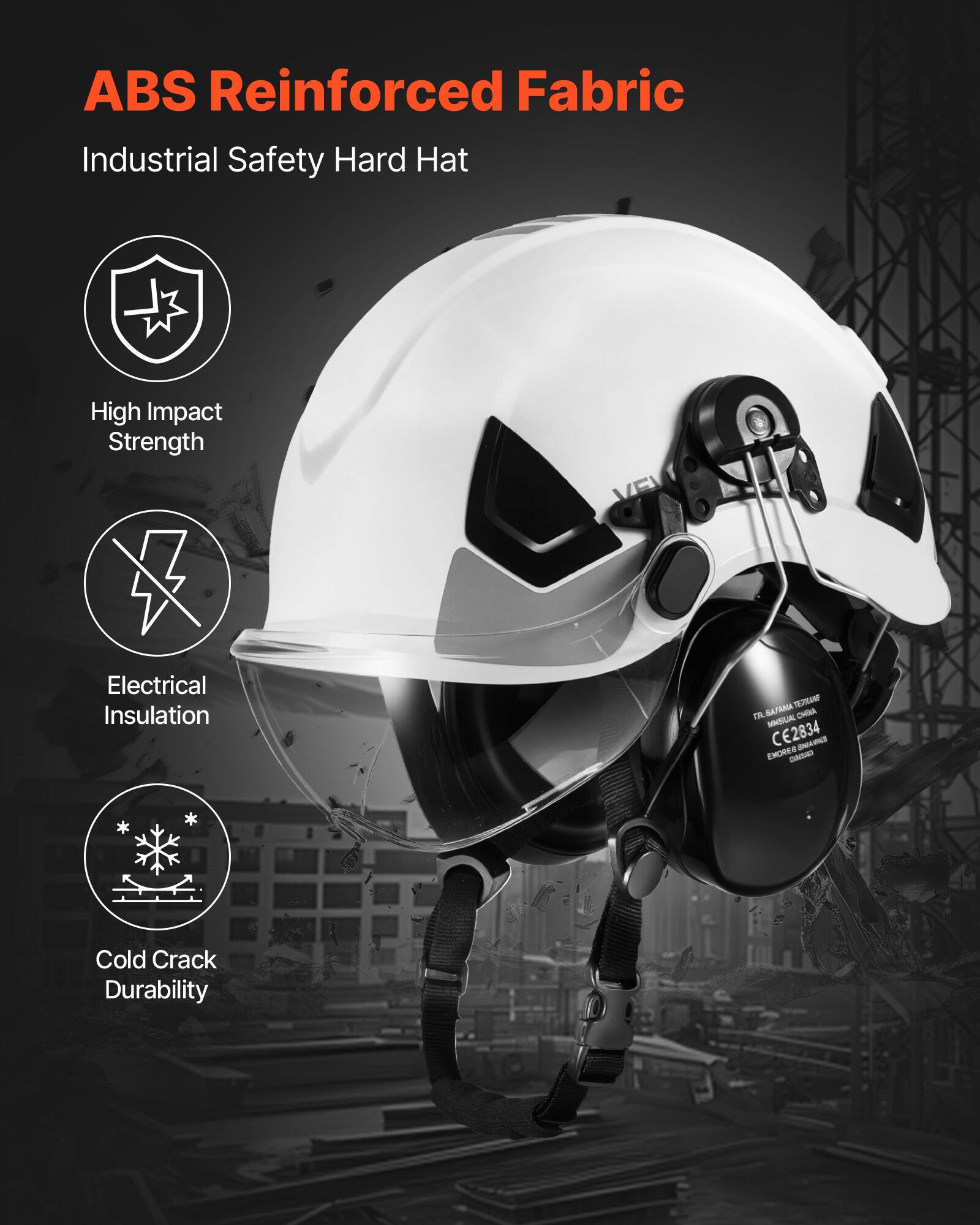 ABS Reinforced Fabric Industrial Safety Hard Hat High Impact Strength Electrical Insulation Cold Crack Durability