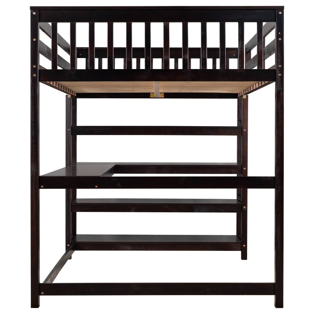 Alt View 2. Loheer - Loheer Full Size Loft Bed with Desk and Storage Shelves Espresso Solid Wood - Espresso.