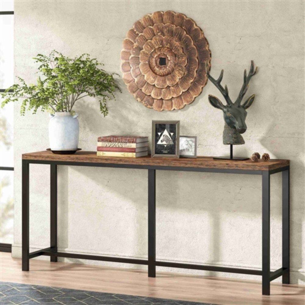 Angle. Hivvago - 70-inch Long Narrow Hallway Sofa Table with Wood Top and Black Metal Frame - Black.