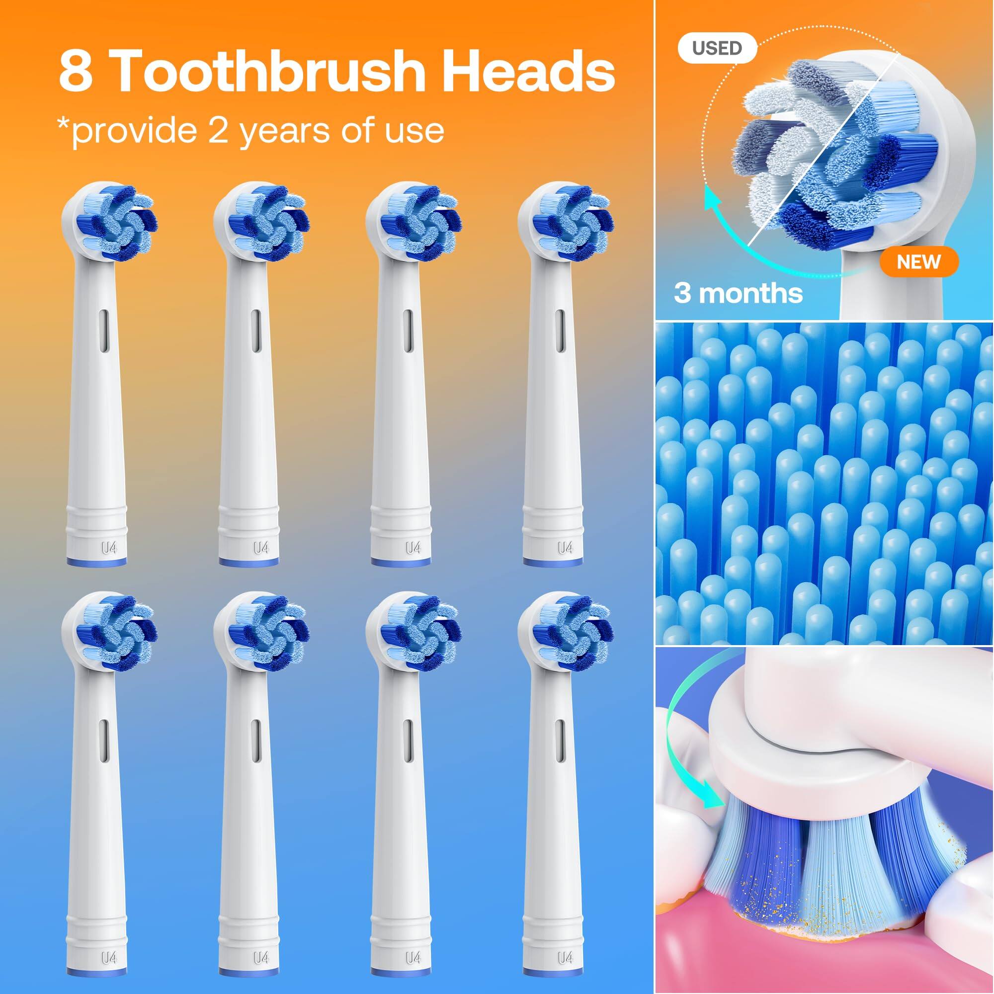 8 Toothbrush Heads  
*provide 2 years of use  

USED  
3 months  
NEW  

U4