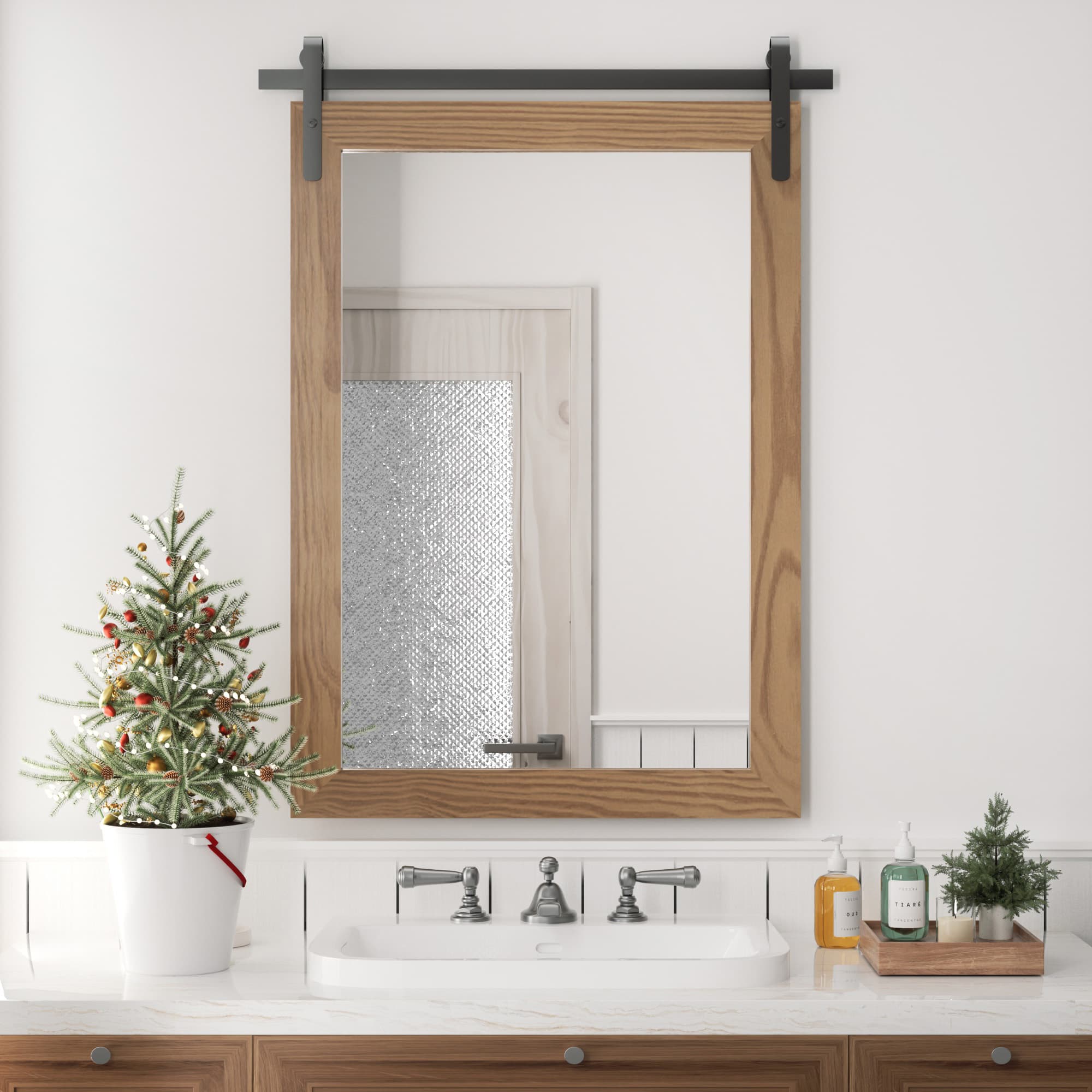PAIHOME - Wood Wall Mirror Waterproof Modern Farmhouse Accent Rectangular Bathroom Mirror Bedroom Living Room Decor Mirror - Brown - 22"x30"
