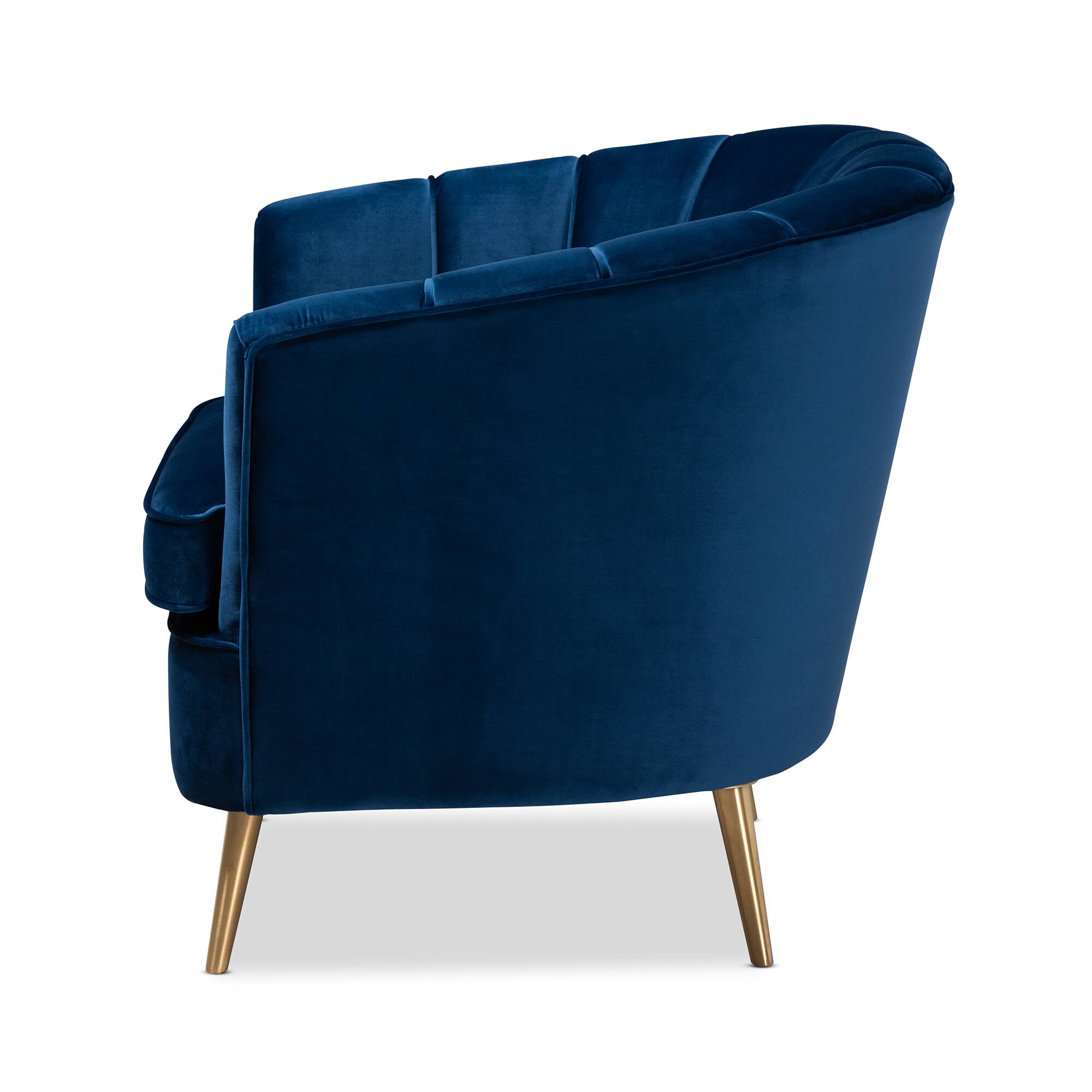 Left. Baxton Studio - Emeline Glam and Luxe Velvet Fabric Upholstered Brushed Gold Finished Accent Chair - Blue/Gold.