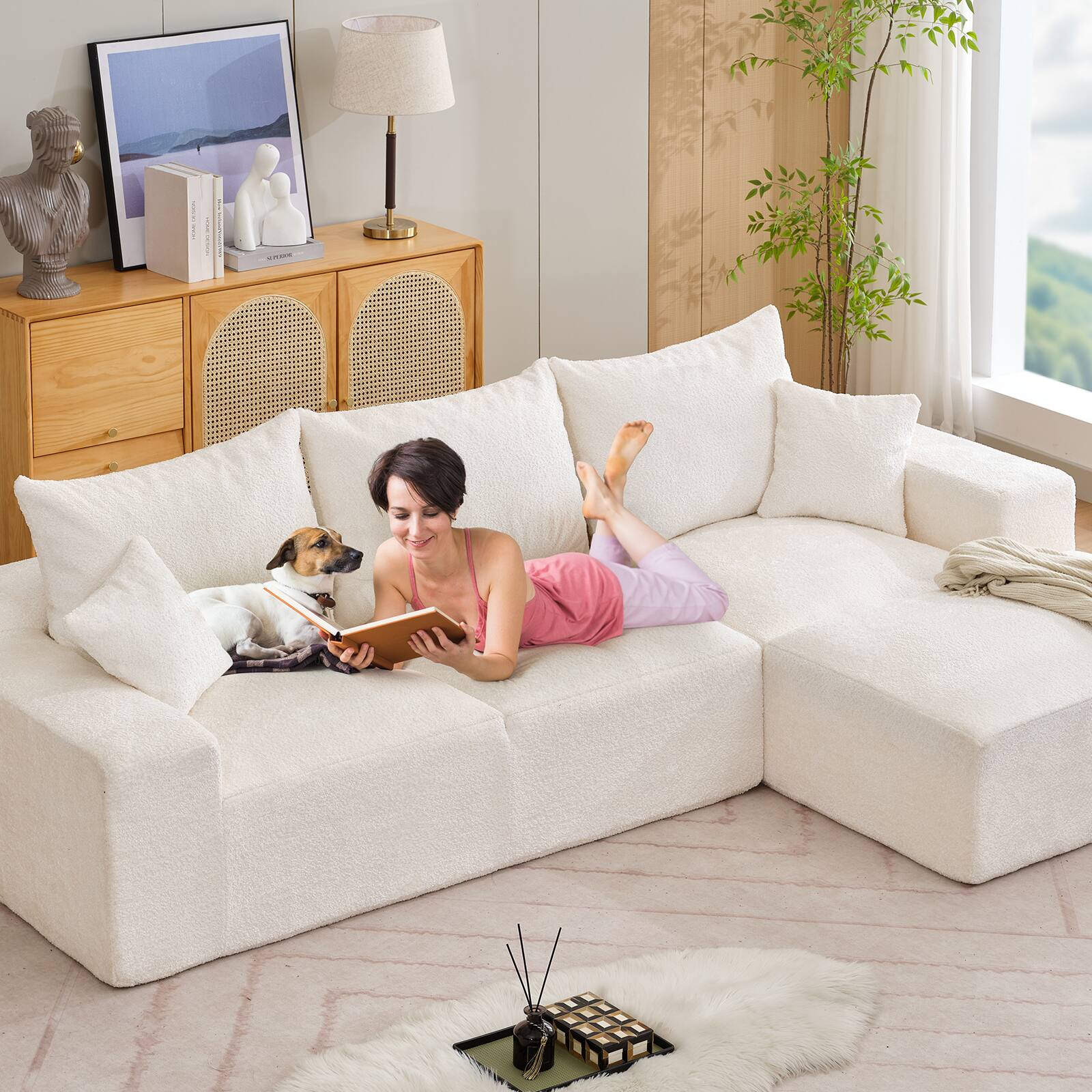 Alt View 5. Babevy - Oversized Modular Sectional Sofa with Chaise and Sleeper Bed Chenille Beige - Multiple colors/finishes.