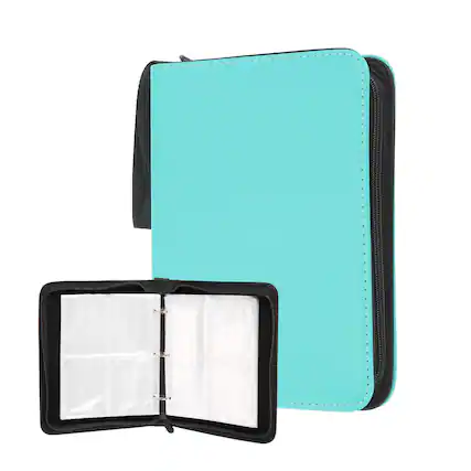 Front. Unique Bargains - 4 Pocket Trading Card Binder, Holds 400 Top Loaders Smooth PU Cover with Zipper for TCG Game Sports - Sky Blue.